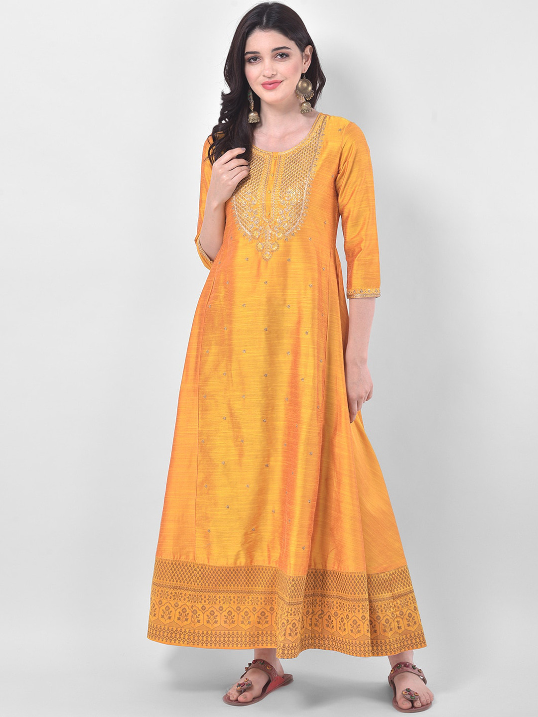 

Span Women Yellow Ethnic Motifs Embroidered Kurta