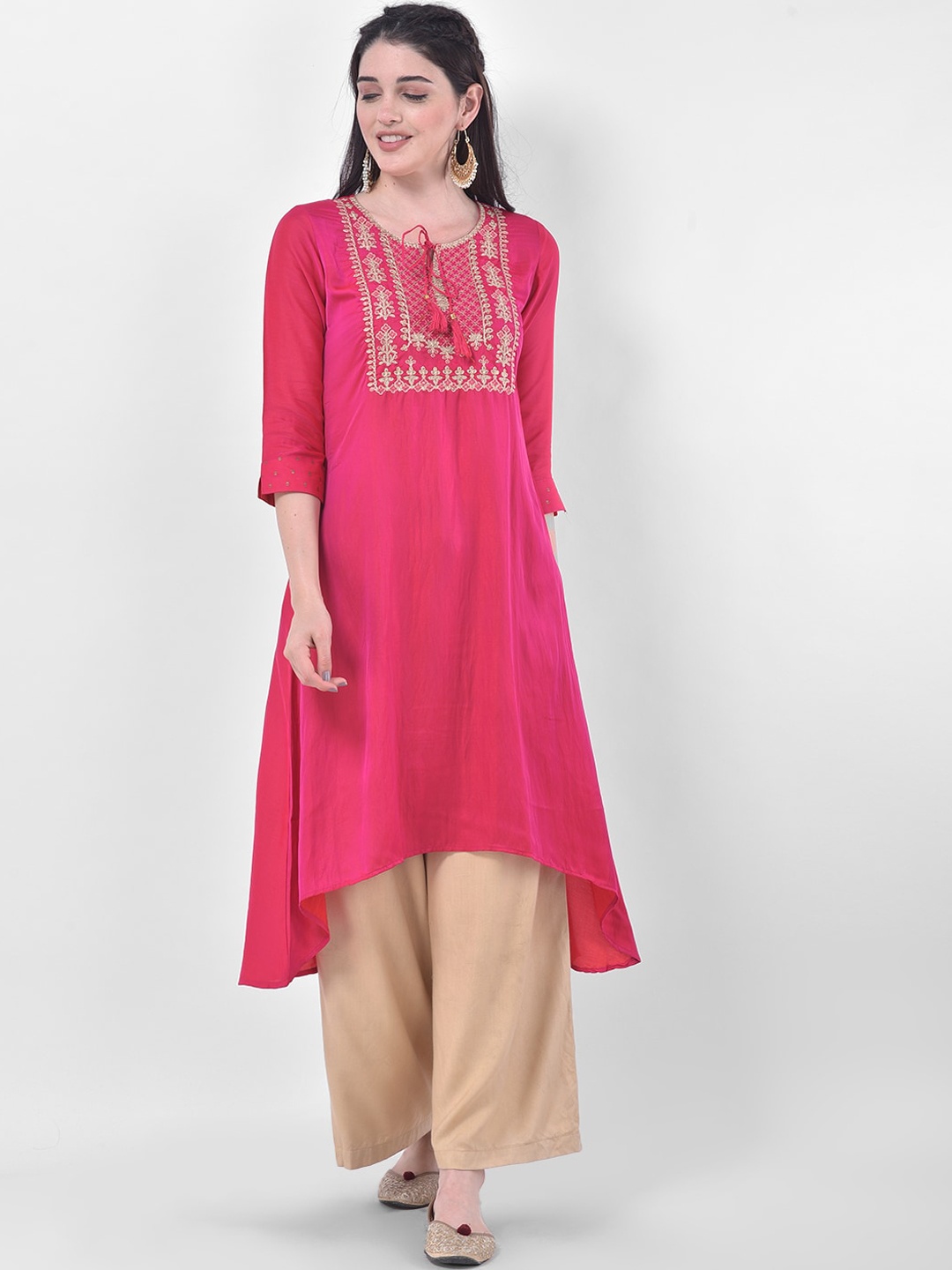 

Span Women Pink Ethnic Motifs Yoke Design Kurta