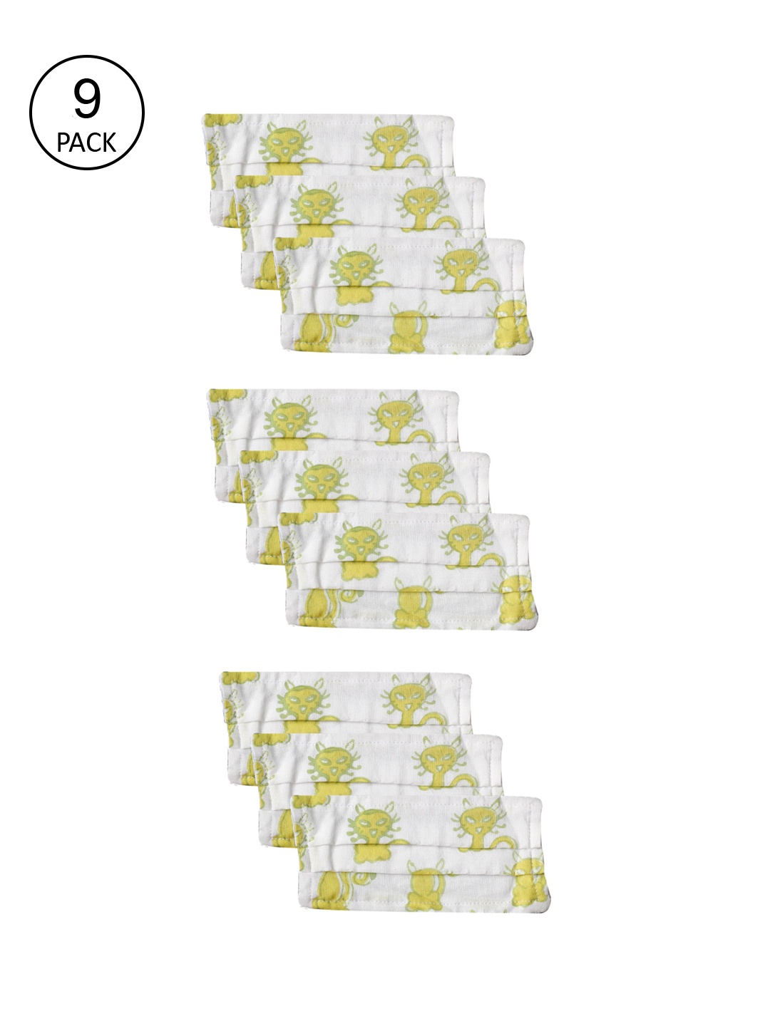 

Bellofox Pack Of 9 White & Yellow Printed Reusable Pure Cotton Outdoor Masks