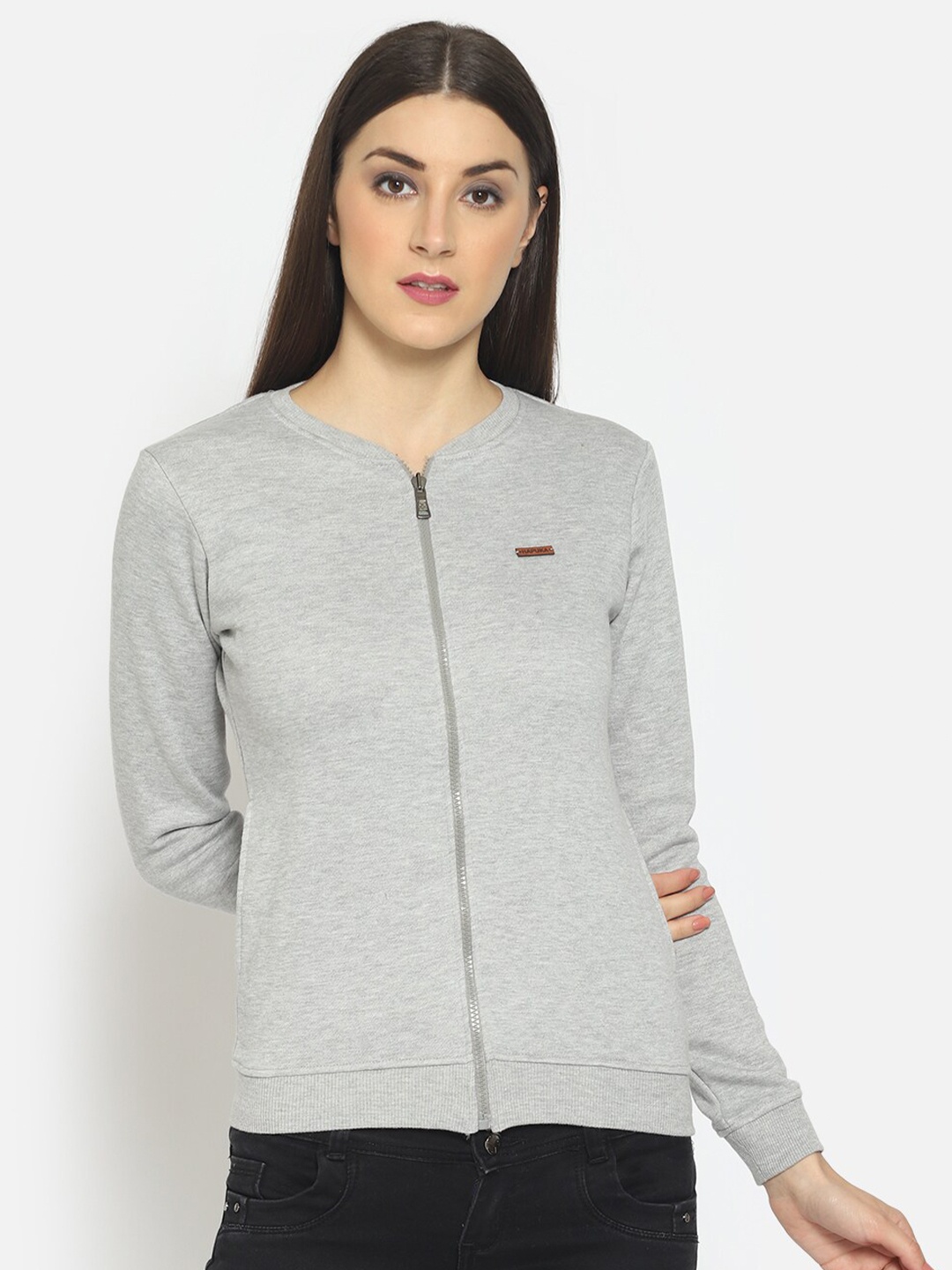 

Hapuka Women Grey Solid Fleece Front Open Sweatshirt
