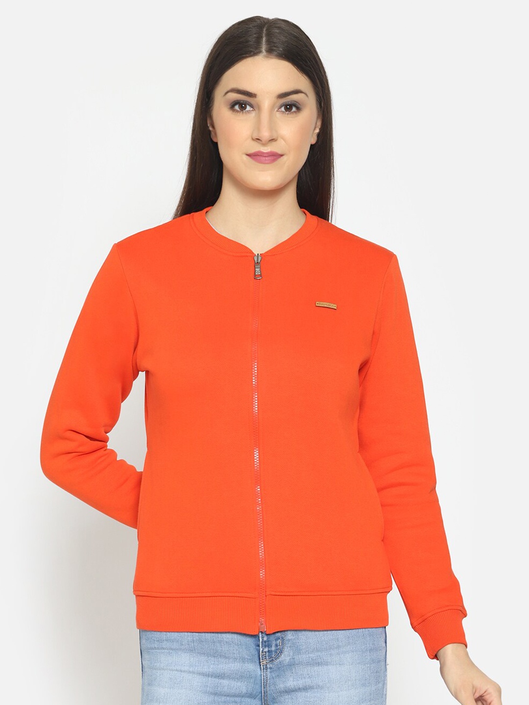 

Hapuka Women Orange Fleece Front Zip Sweatshirt