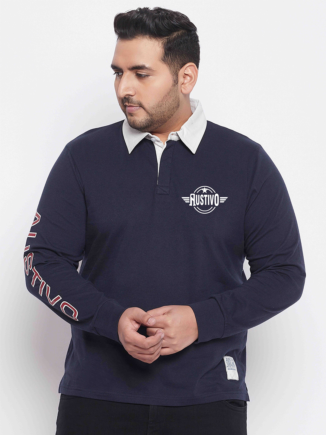 

Austivo Men Navy Blue Solid Plus Size T-Shirt