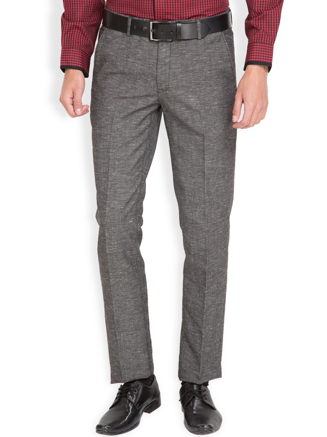

Black coffee Men Charcoal Grey Sharp Fit Linen Formal Trousers
