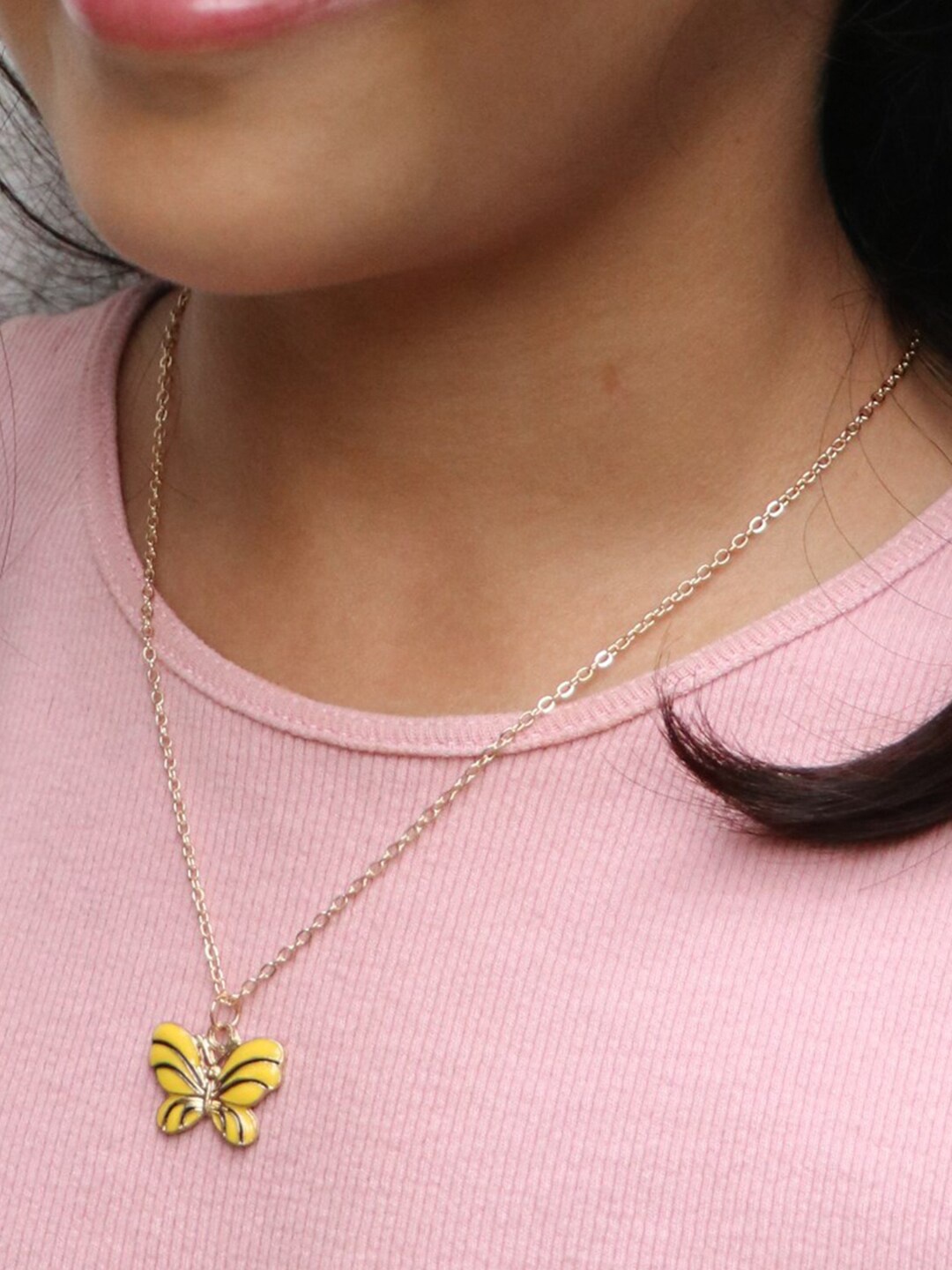 

lil' star Girls Gold-Toned & Yellow Butterfly Mini Pendant Necklace