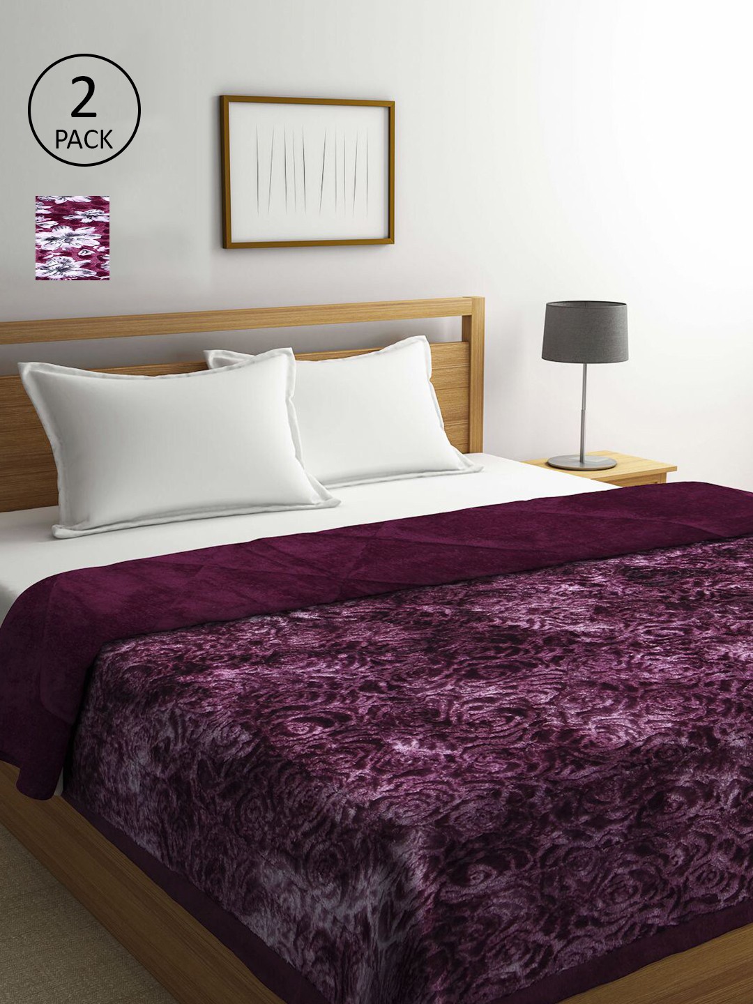 

KLOTTHE Magenta & White Set of 2 Floral Heavy Winter Double Bed Quilt