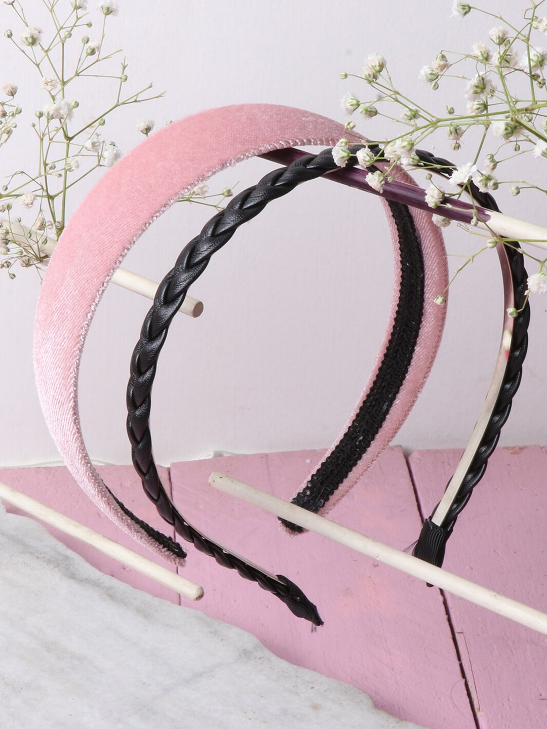 

Ayesha Women Pink & Black Set of 2 Hairbands