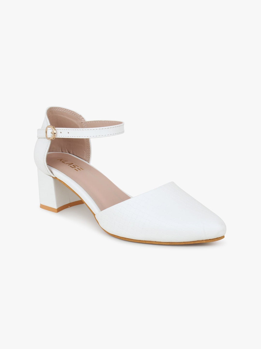 

KLASE White Party Block Pumps with Buckles