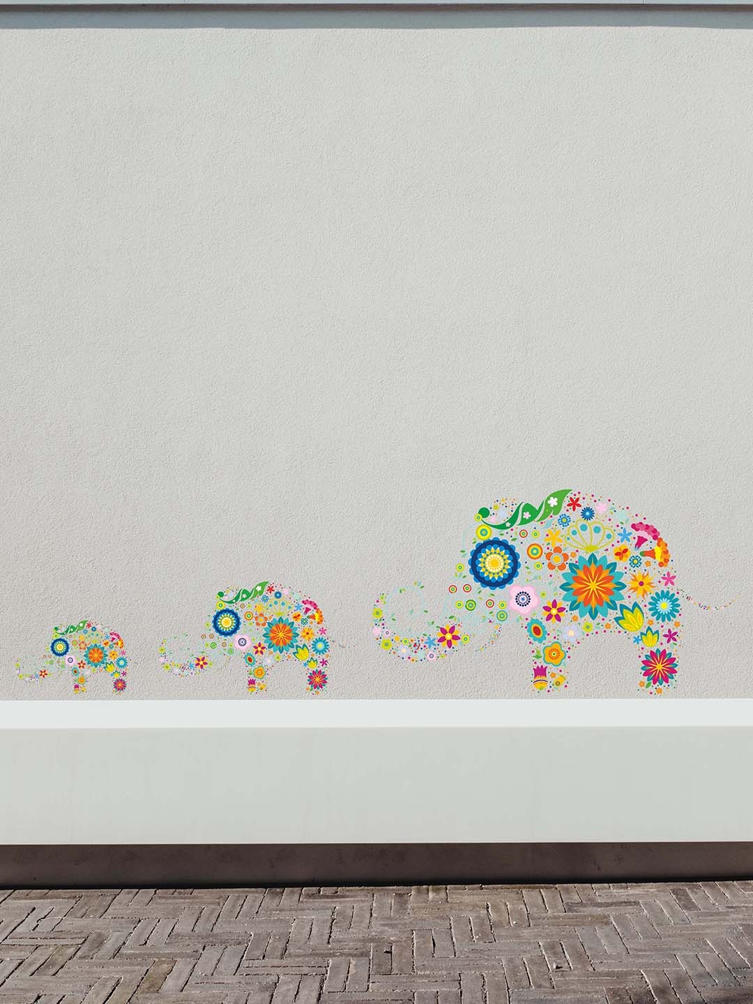 

RANGOLI Multioloured Three Elephants Wall Sticker, Multi