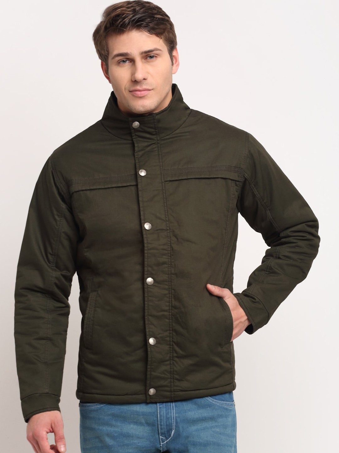 

Cantabil Men Olive Green Pure Acrylic Tailored Jacket