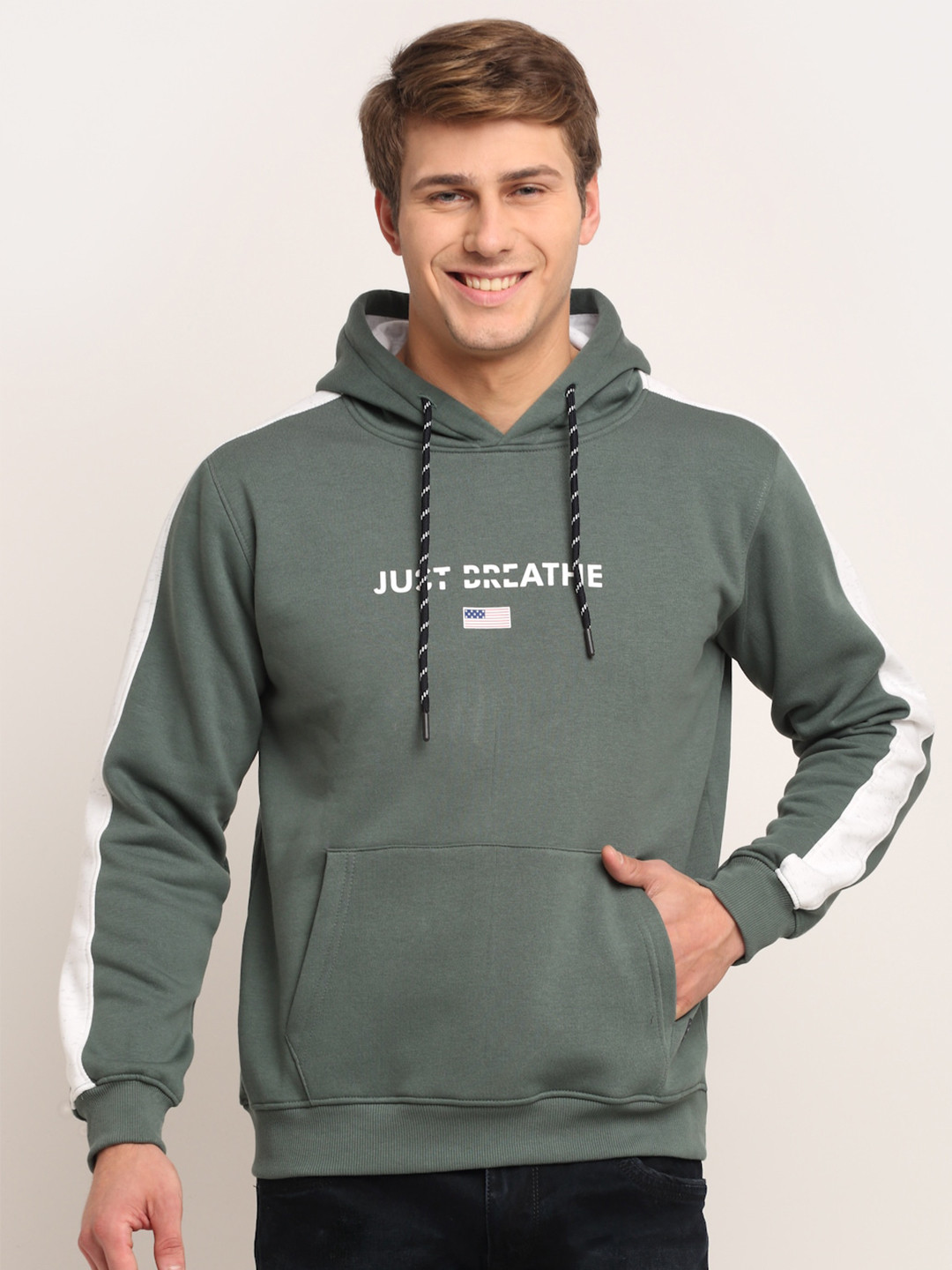 

Cantabil Men Green Hooded Sweatshirt