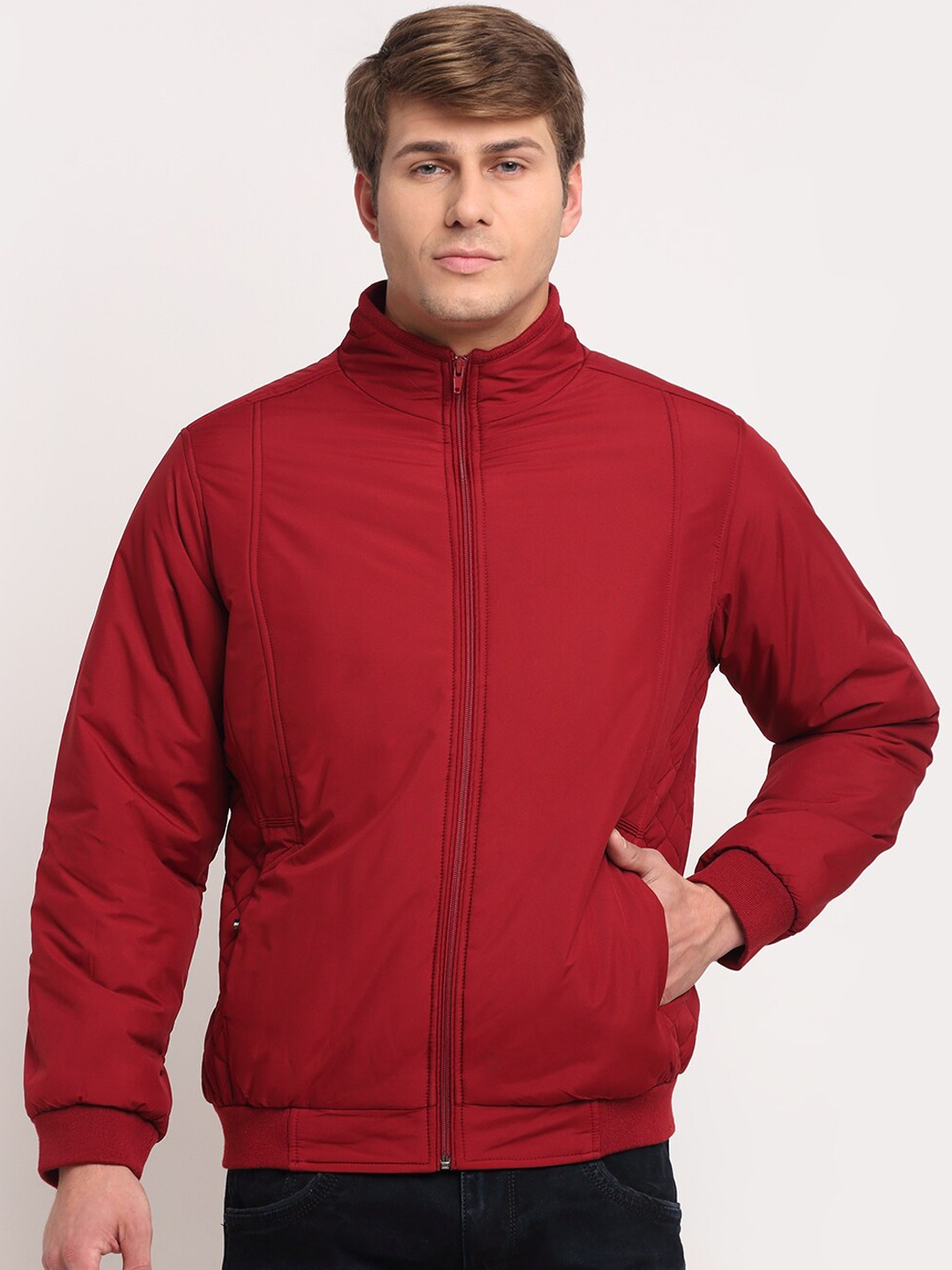 

Cantabil Men Maroon Nylon Bomber Jacket