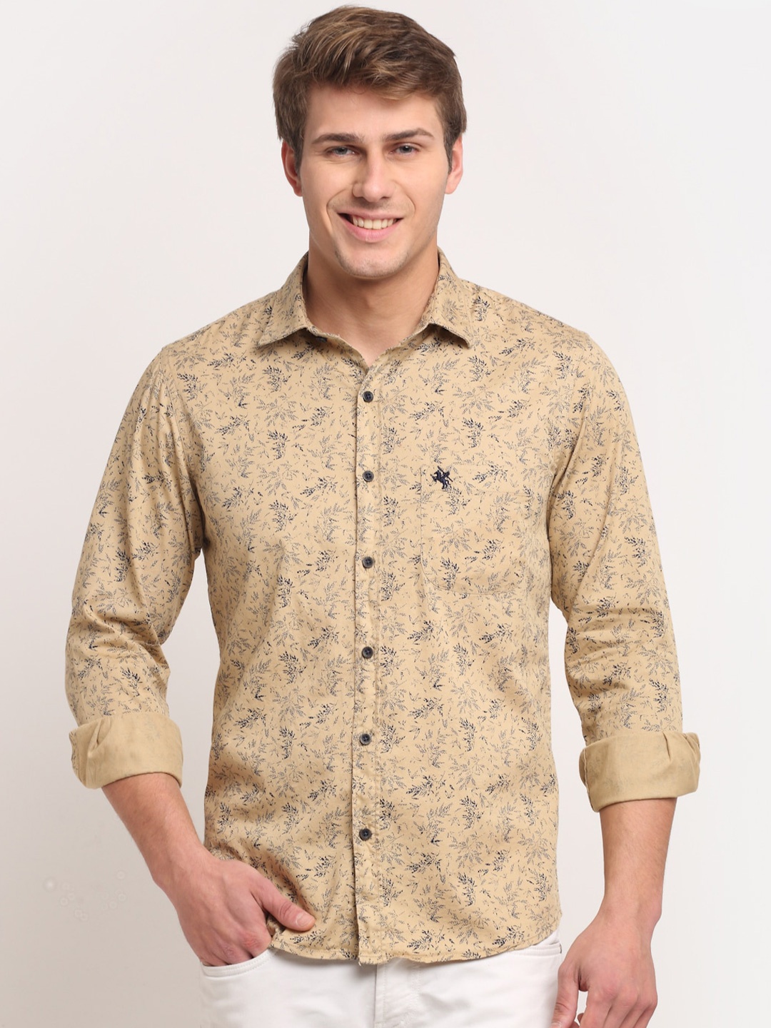 

Cantabil Men Khaki Floral Printed Pure Cotton Casual Shirt