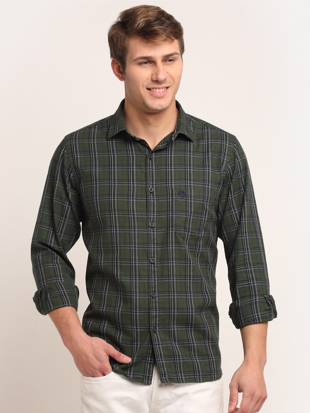 

Cantabil Men Green Tartan Checked Casual Shirt