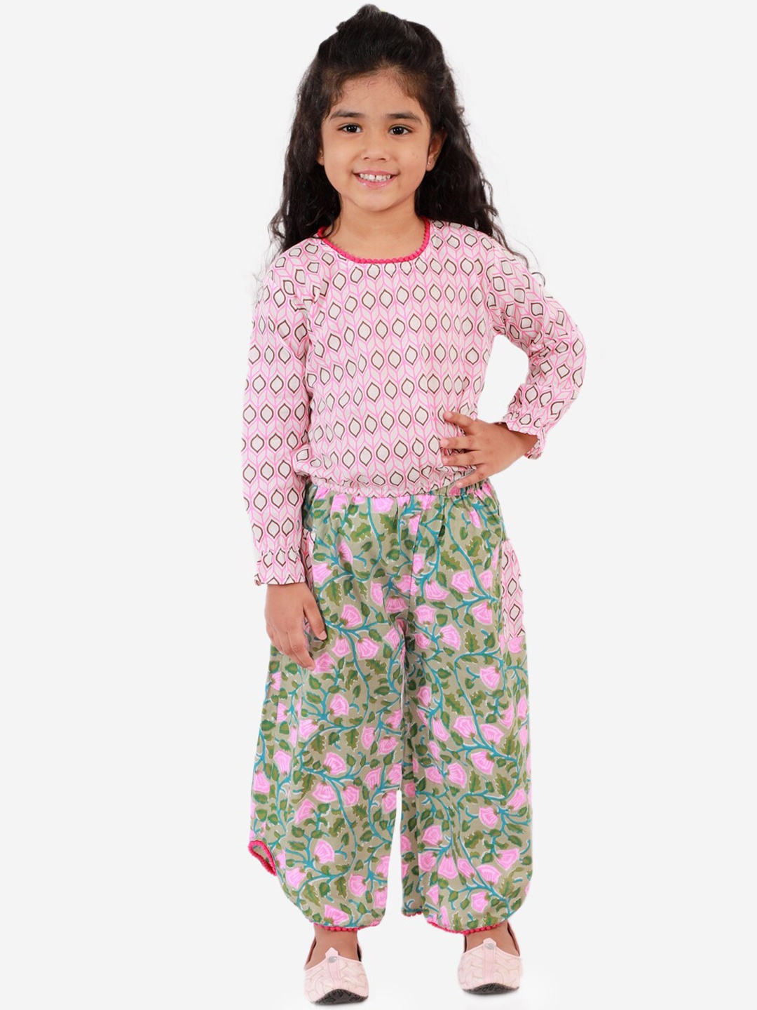 

KID1 Girls Pink Floral Printed Pure Cotton Top with Palazzos