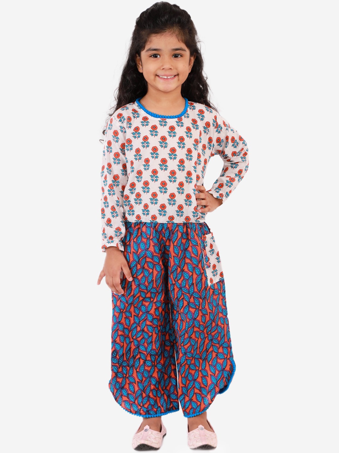 

KID1 Girls White Ethnic Motifs Printed Pure Cotton Top with Palazzos