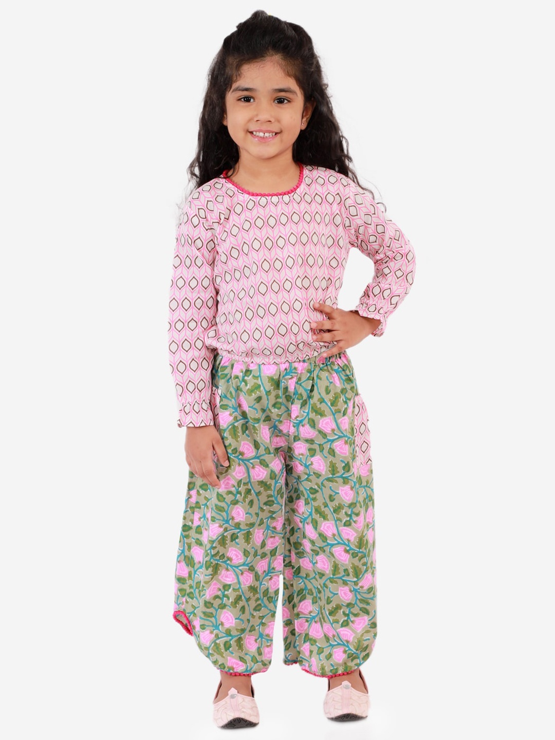 

KID1 Girls Pink Floral Printed Pure Cotton Top with Palazzo