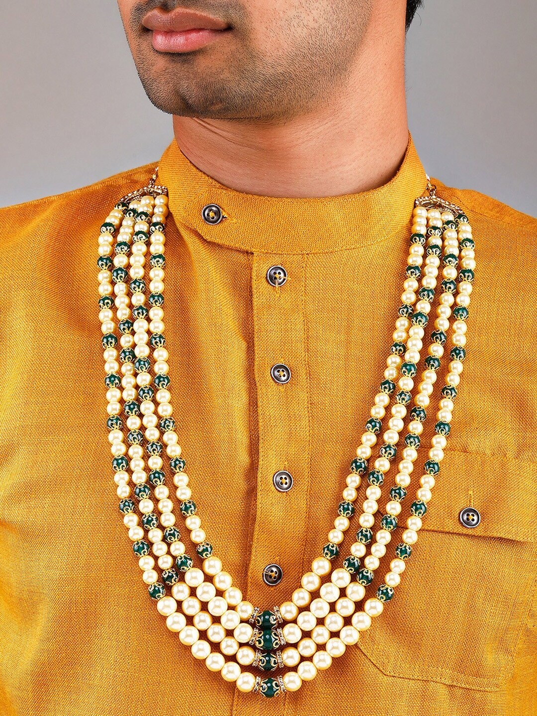 

Rubans Men Gold-Toned & Green Layered Necklace