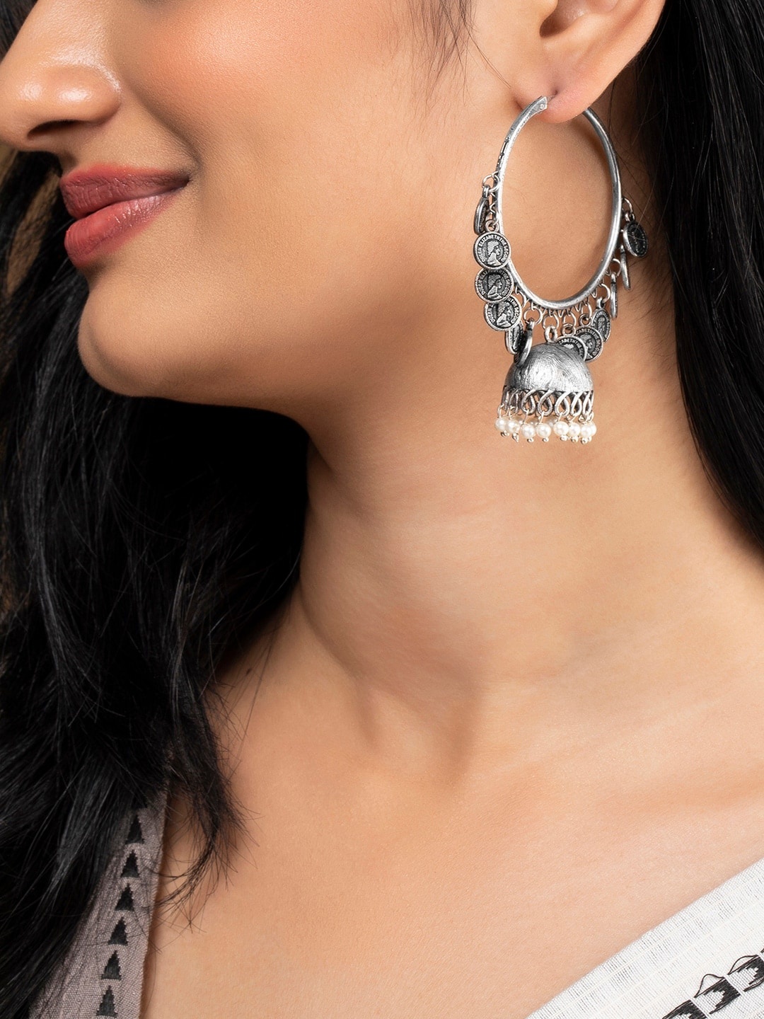 

Rubans Woman Silver-Toned Contemporary Jhumkas Earrings