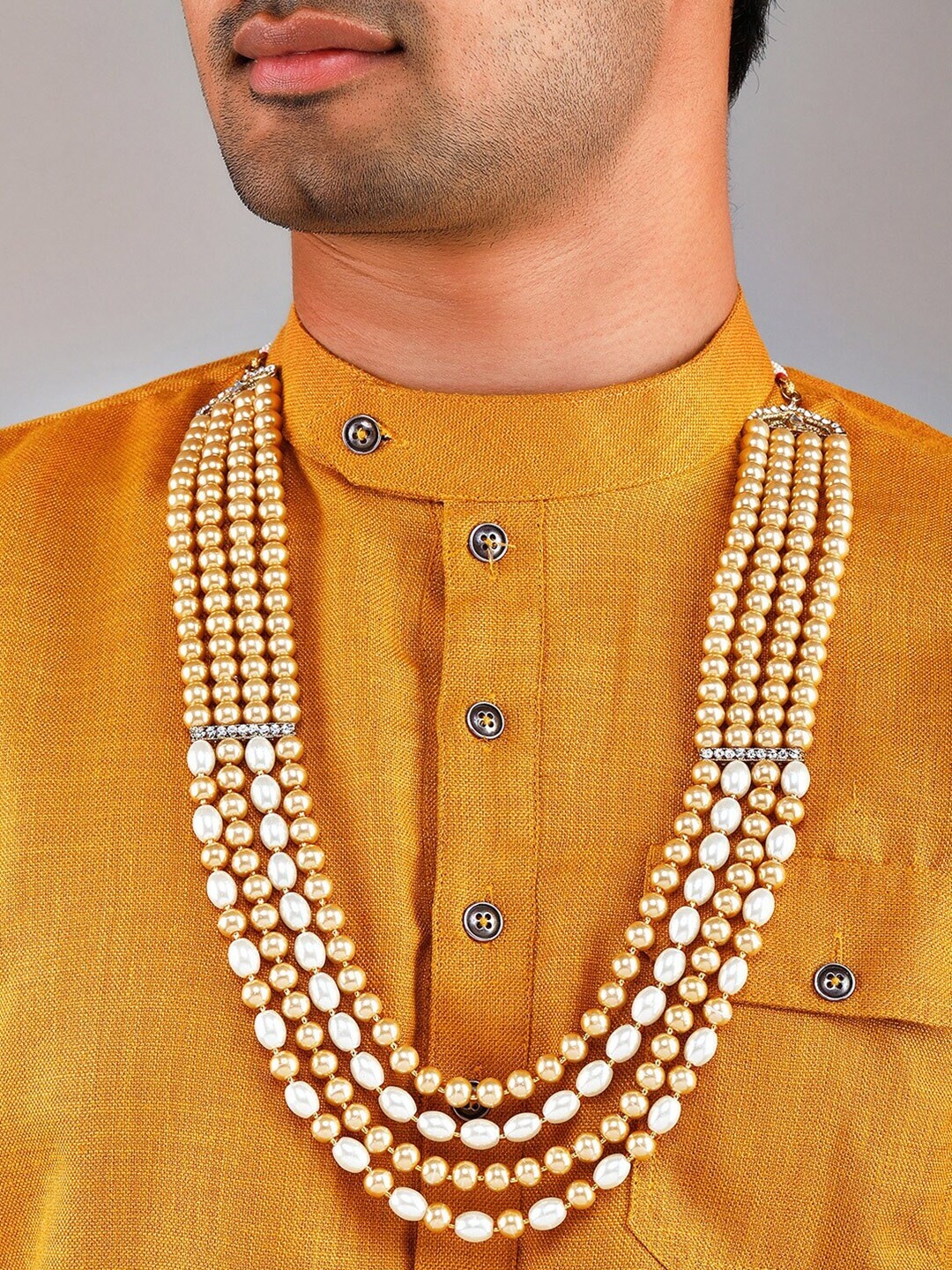 

Rubans Men Gold-Toned & White Beaded Layered Necklace