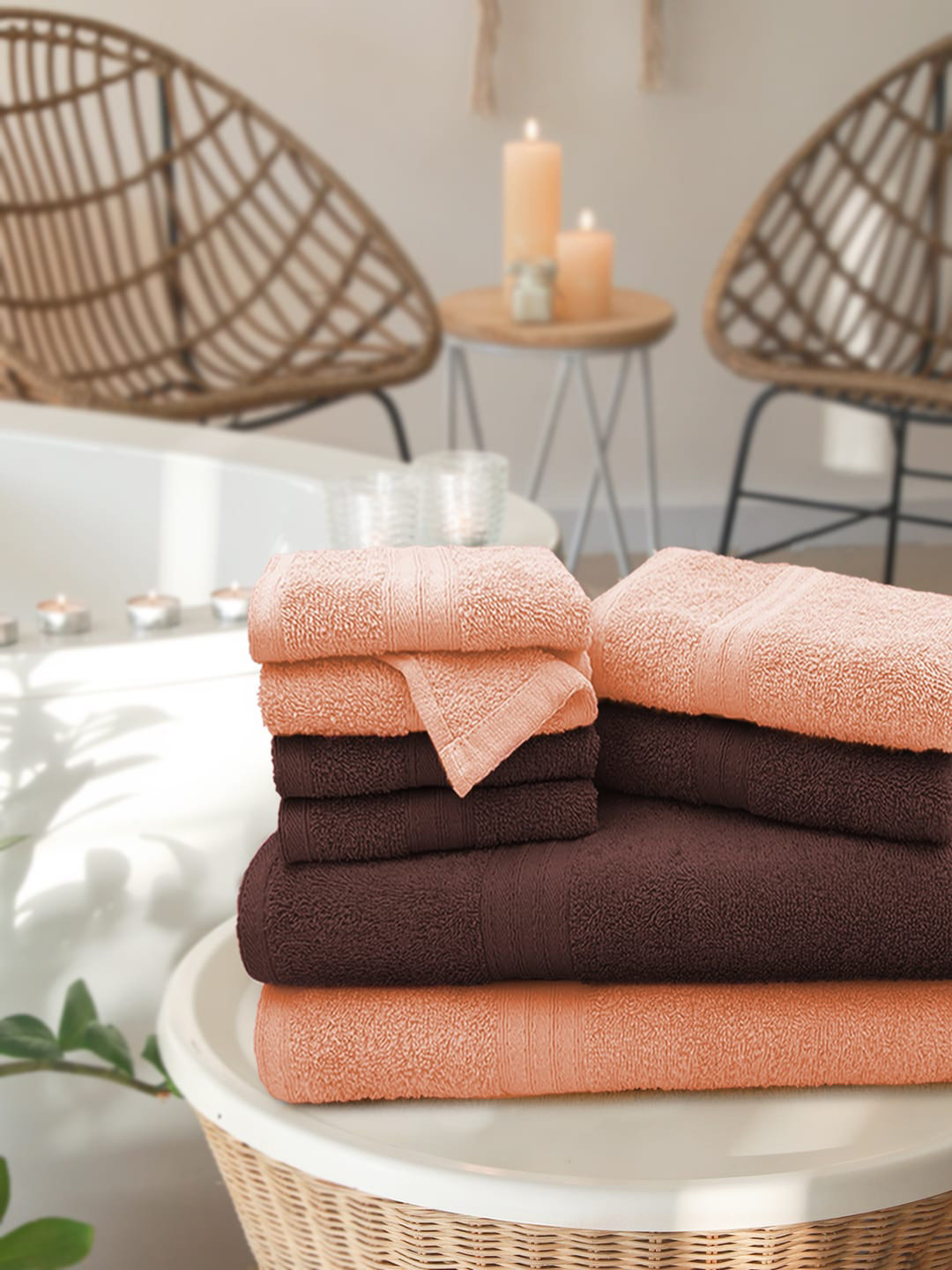 

Aura Set Of 8 Solid 500 GSM Pure Cotton Towel Set, Coffee brown
