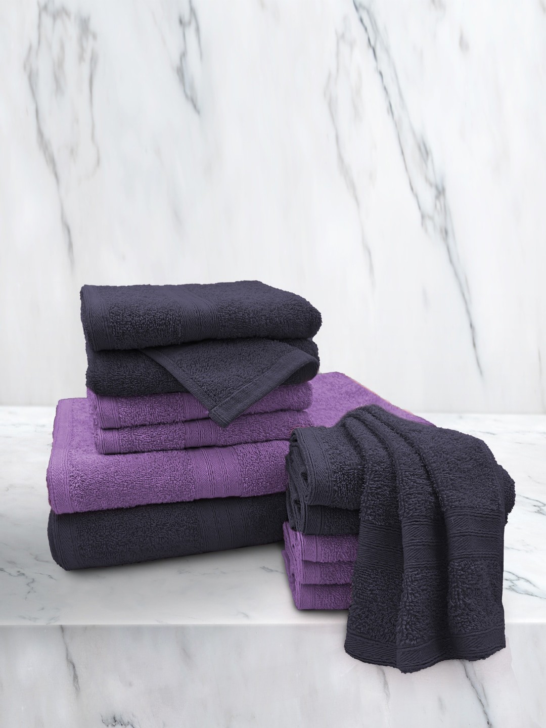 

Aura Set Of 12 Solid 500 GSM Cotton Super-Soft Towels, Navy blue