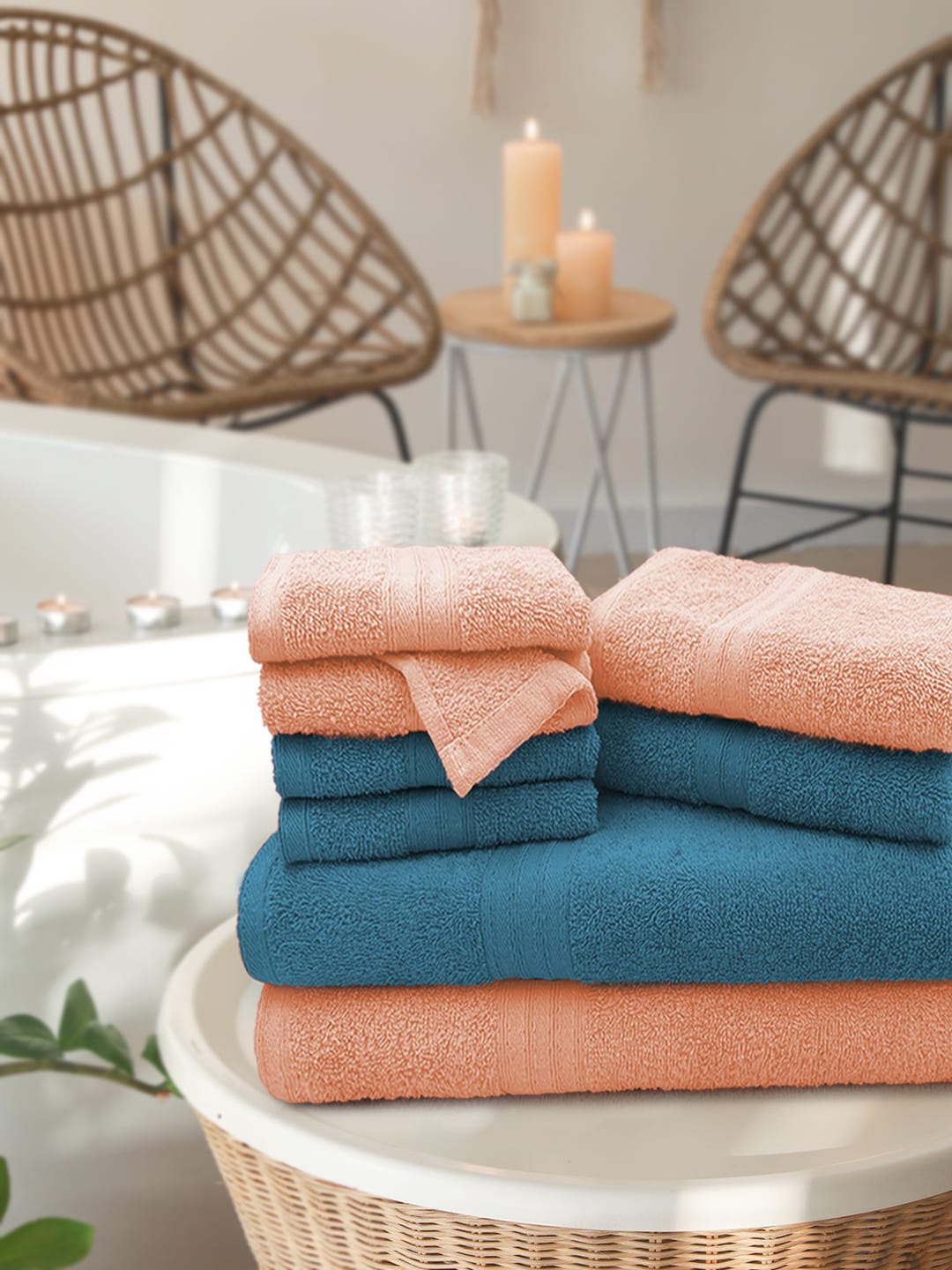 

Aura Set of 8 Cotton 500 GSM Towels, Peach