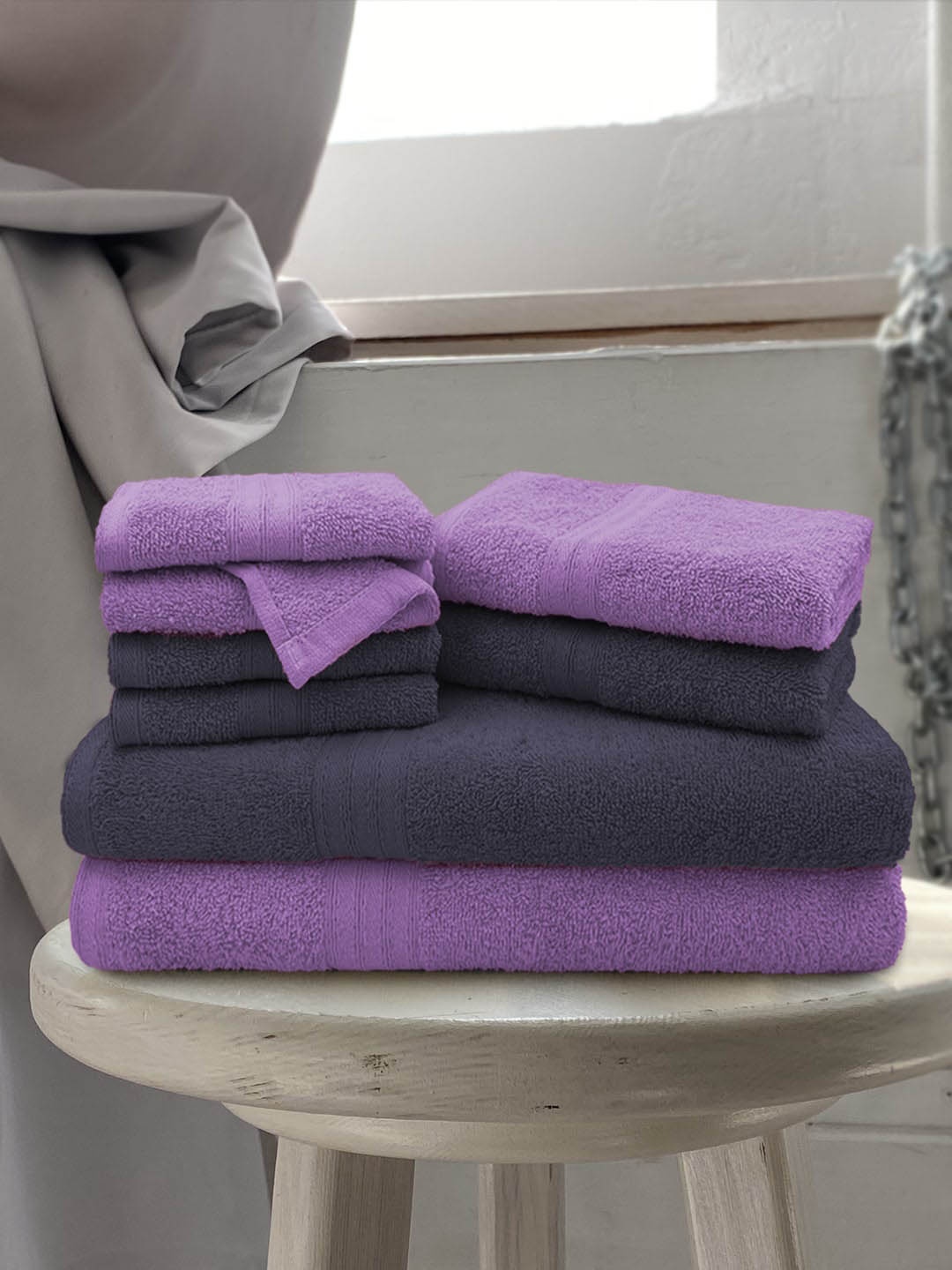 

Aura Set of 8 Navy Blue & Purple 500GSM Cotton Towel Set