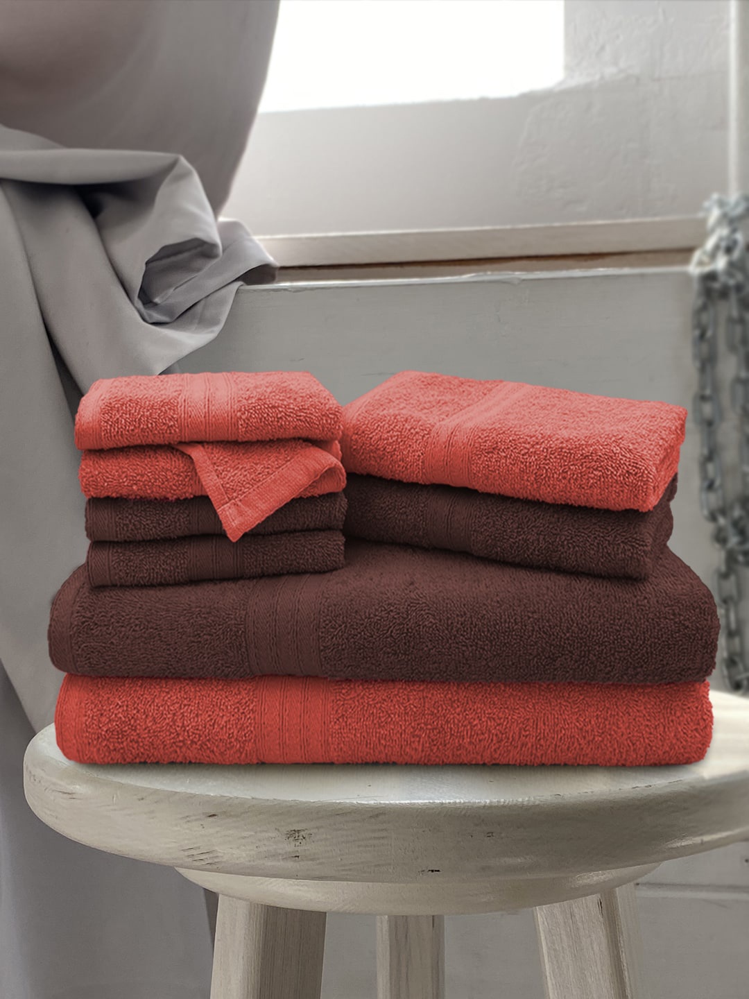 

Aura Set of 8 Cotton 500 GSM Towels, Rust