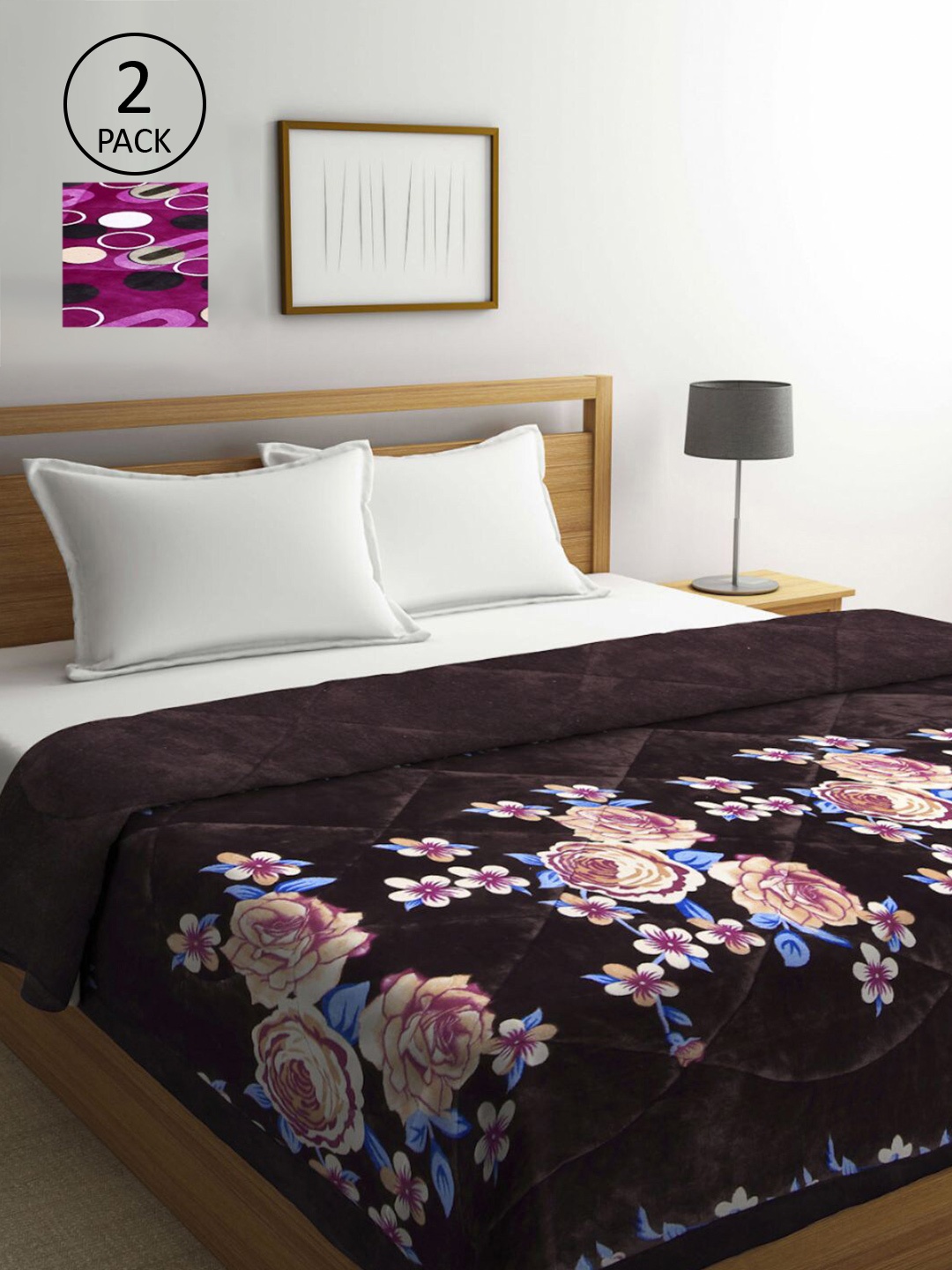 

KLOTTHE Set Of 2 Printed Heavy Winter 800 GSM Double Bed Quilt, Coffee brown