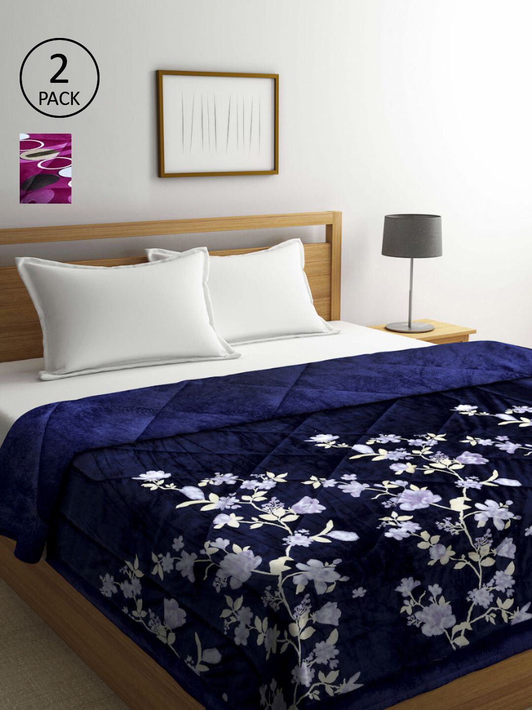 

KLOTTHE Set of 2 Floral Heavy Winter Double Bed Quilt, Blue