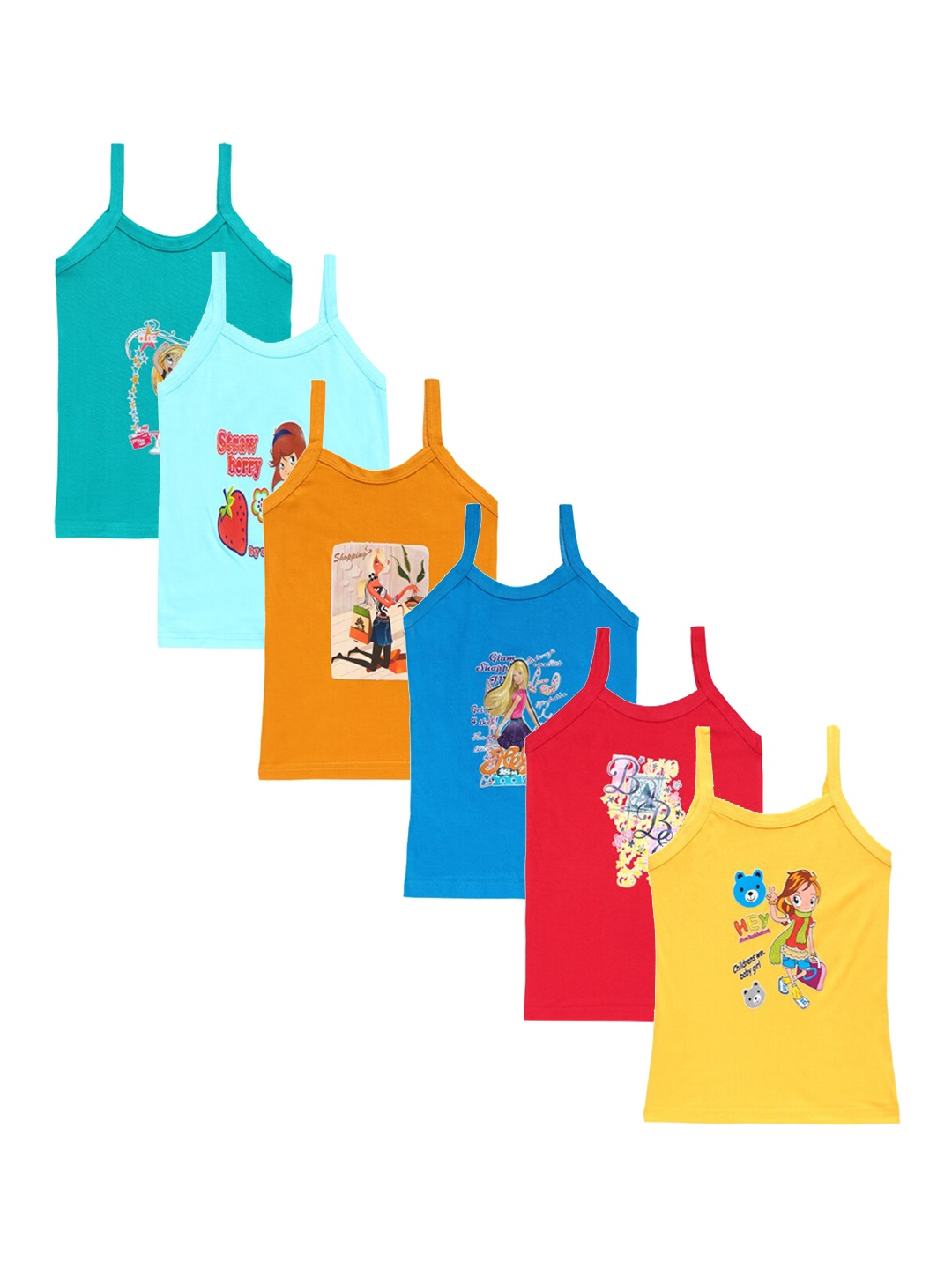 

CAREPLUS Girls Pack Of 6 Assorted Pure Cotton Camisoles