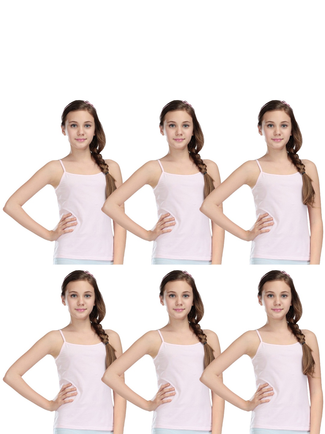 

CAREPLUS Girls Pack Of 6 White Solid Pure Cotton Camisoles
