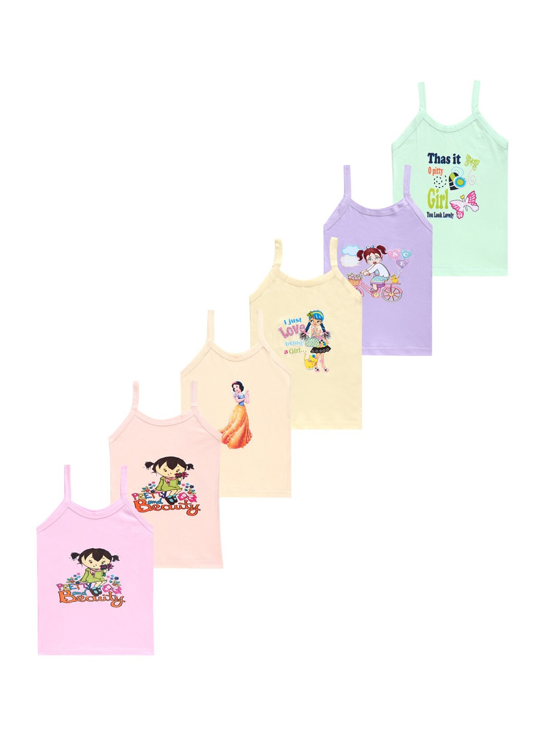 

CAREPLUS Girls Pack Of 6 Assorted Pure Cotton Camisoles