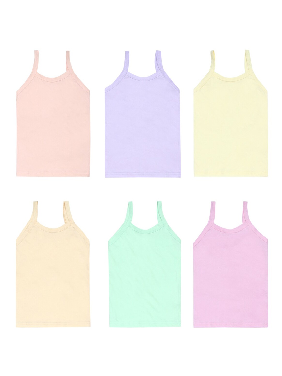 

CAREPLUS Girls Pack Of 6 Solid Multicoloured Pure Cotton Camisoles, Assorted
