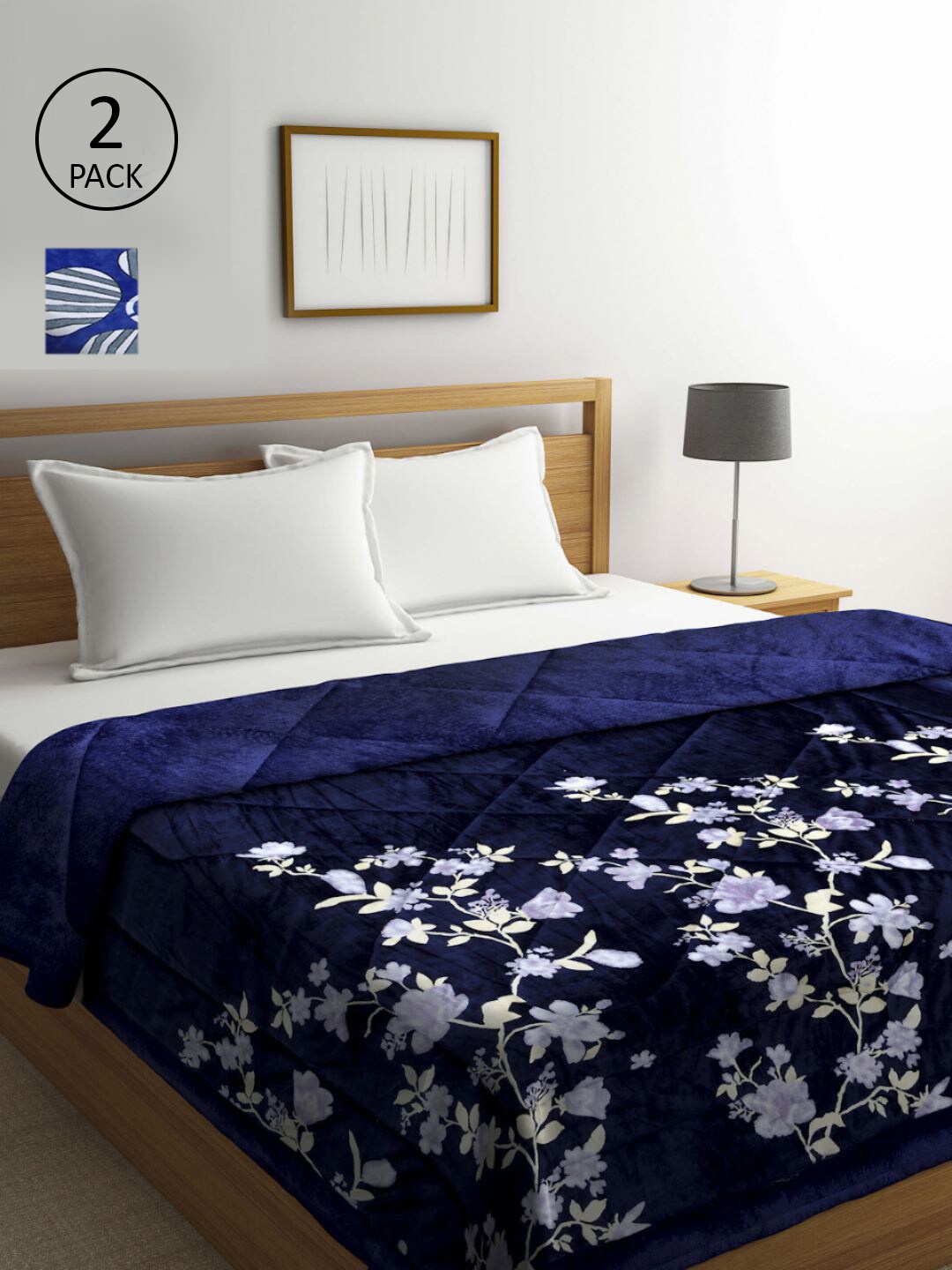 

KLOTTHE Blue & White Set of 2 Floral Heavy Winter Double Bed Quilt