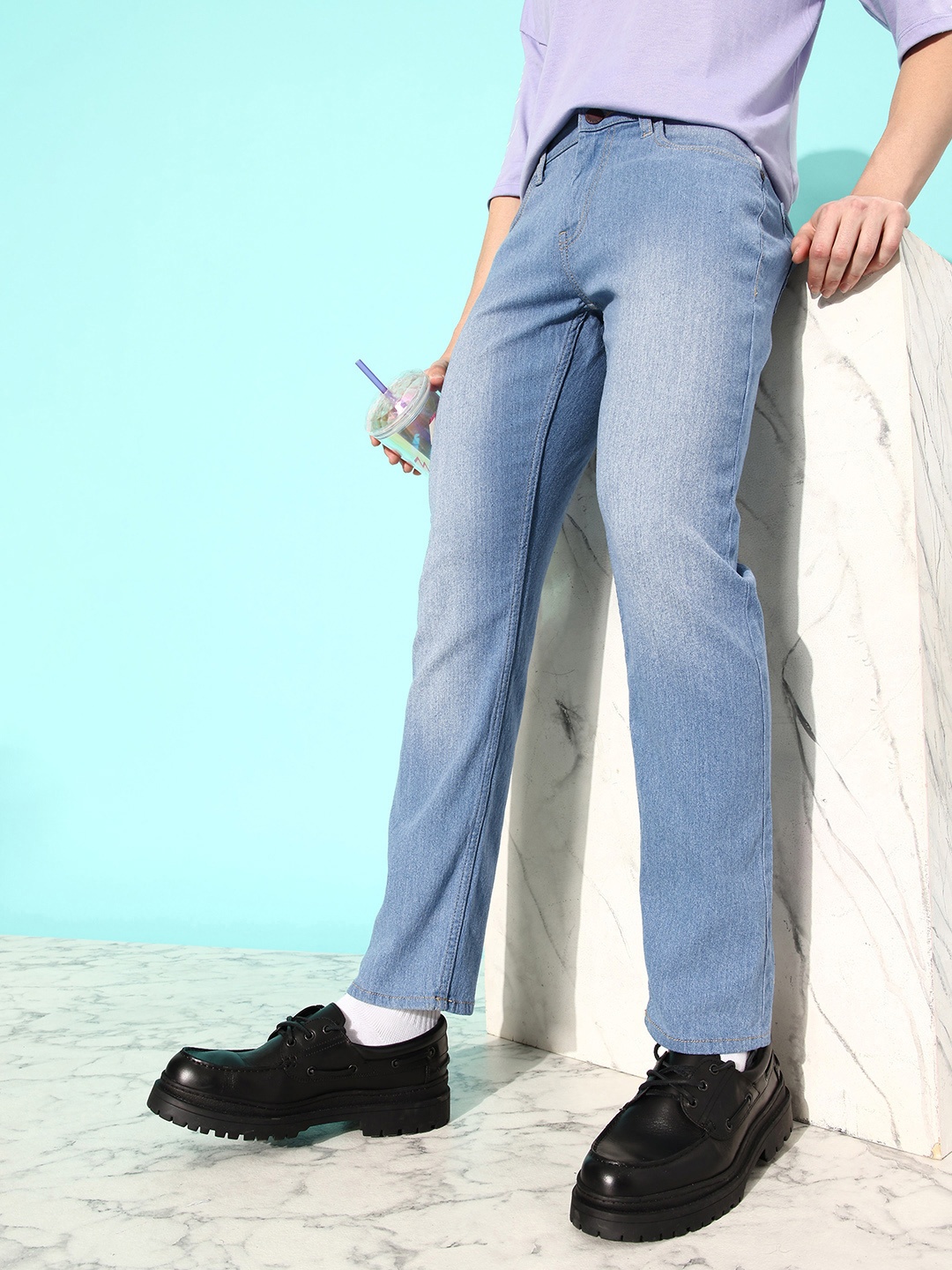 HERE&NOW Men Slim Fit Light Fade Stretchable Jeans, Blue