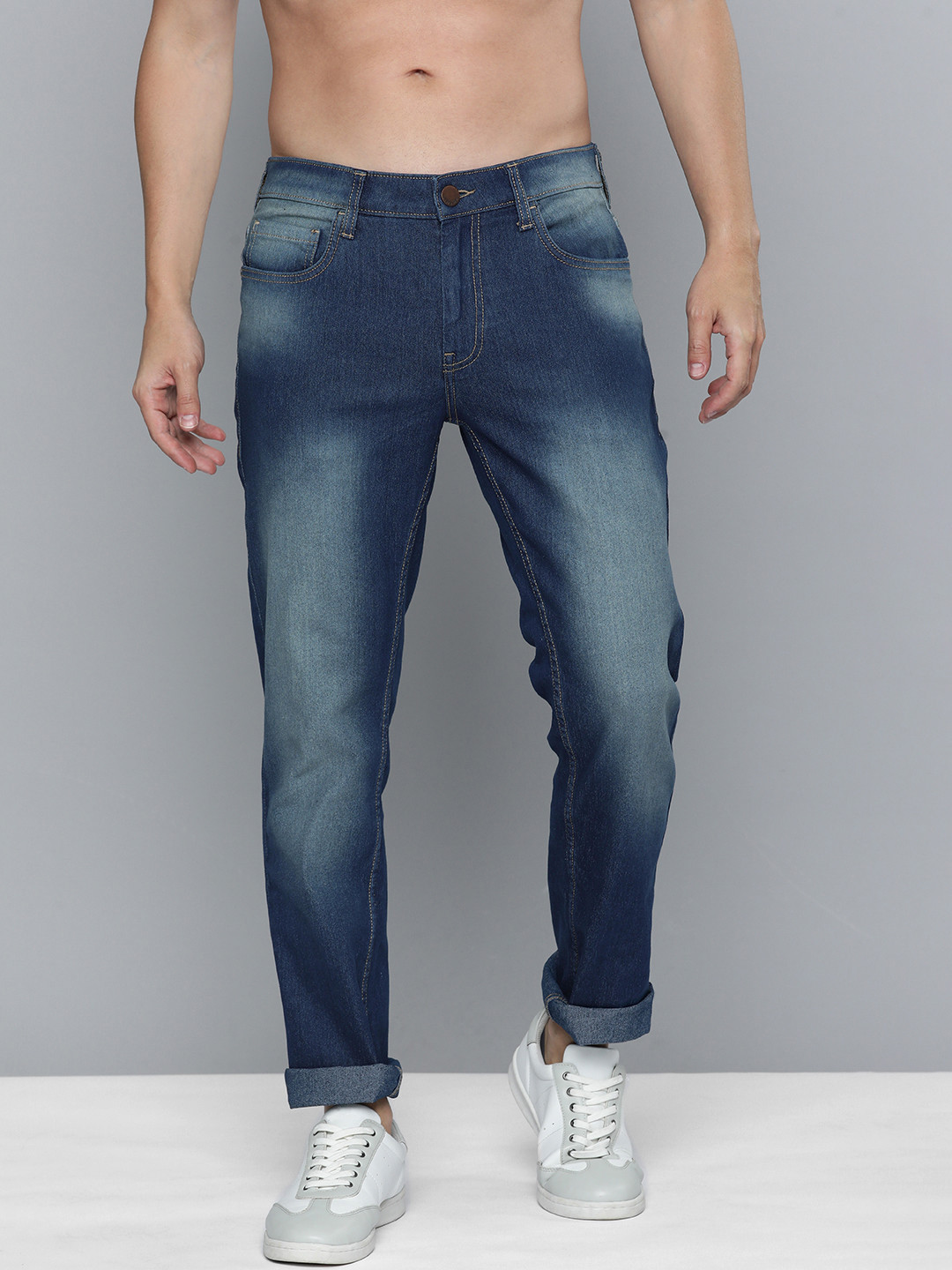 

HERE&NOW Men Slim Fit Heavy Fade Stretchable Jeans, Blue