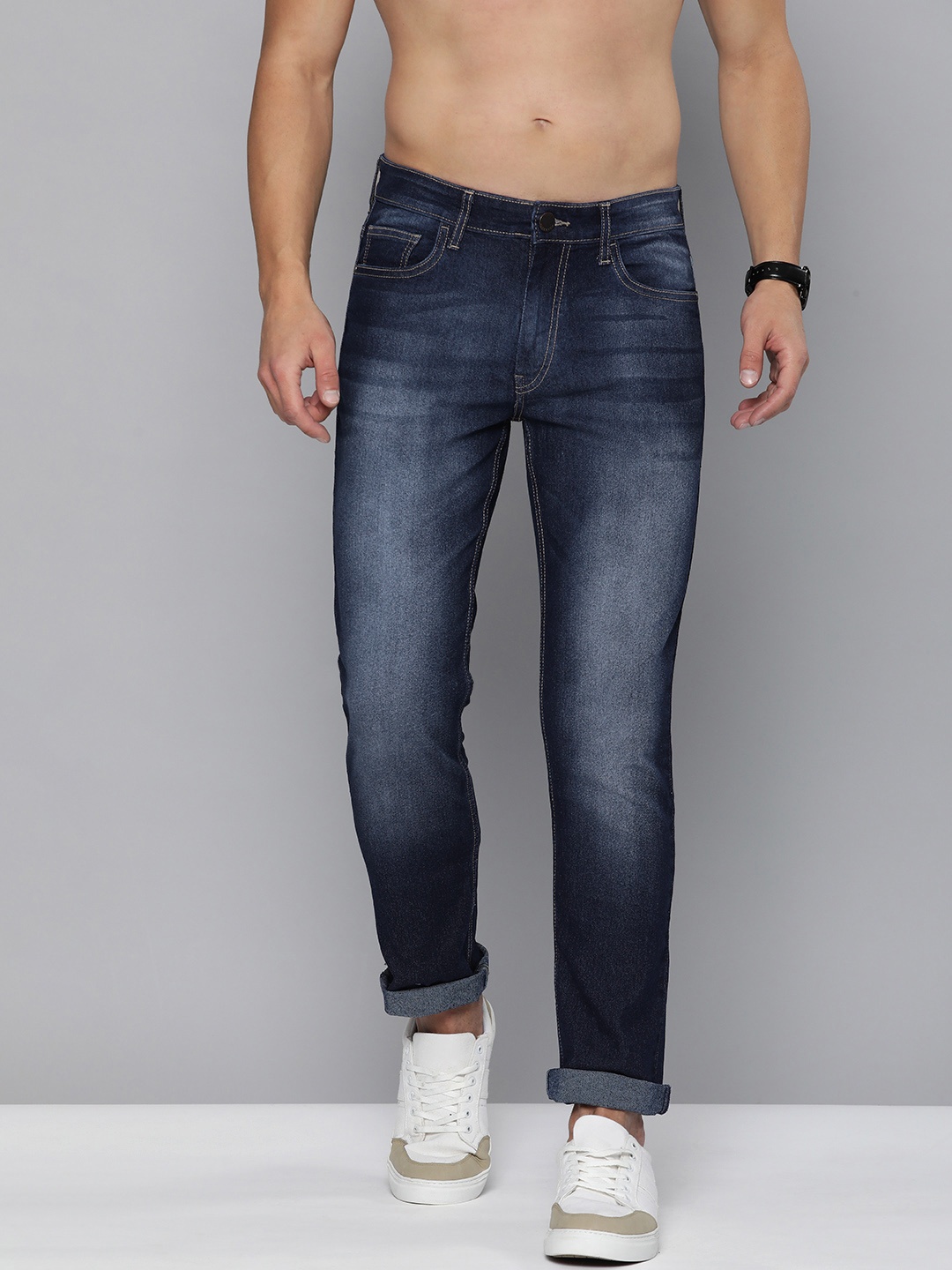 

HERE&NOW Men Navy Blue Slim Fit Heavy Fade Stretchable Jeans