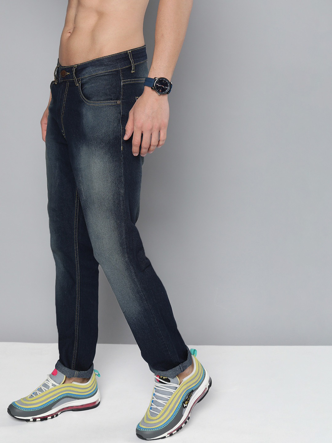 

HERE&NOW Men Navy Blue Slim Fit Light Fade Stretchable Jeans