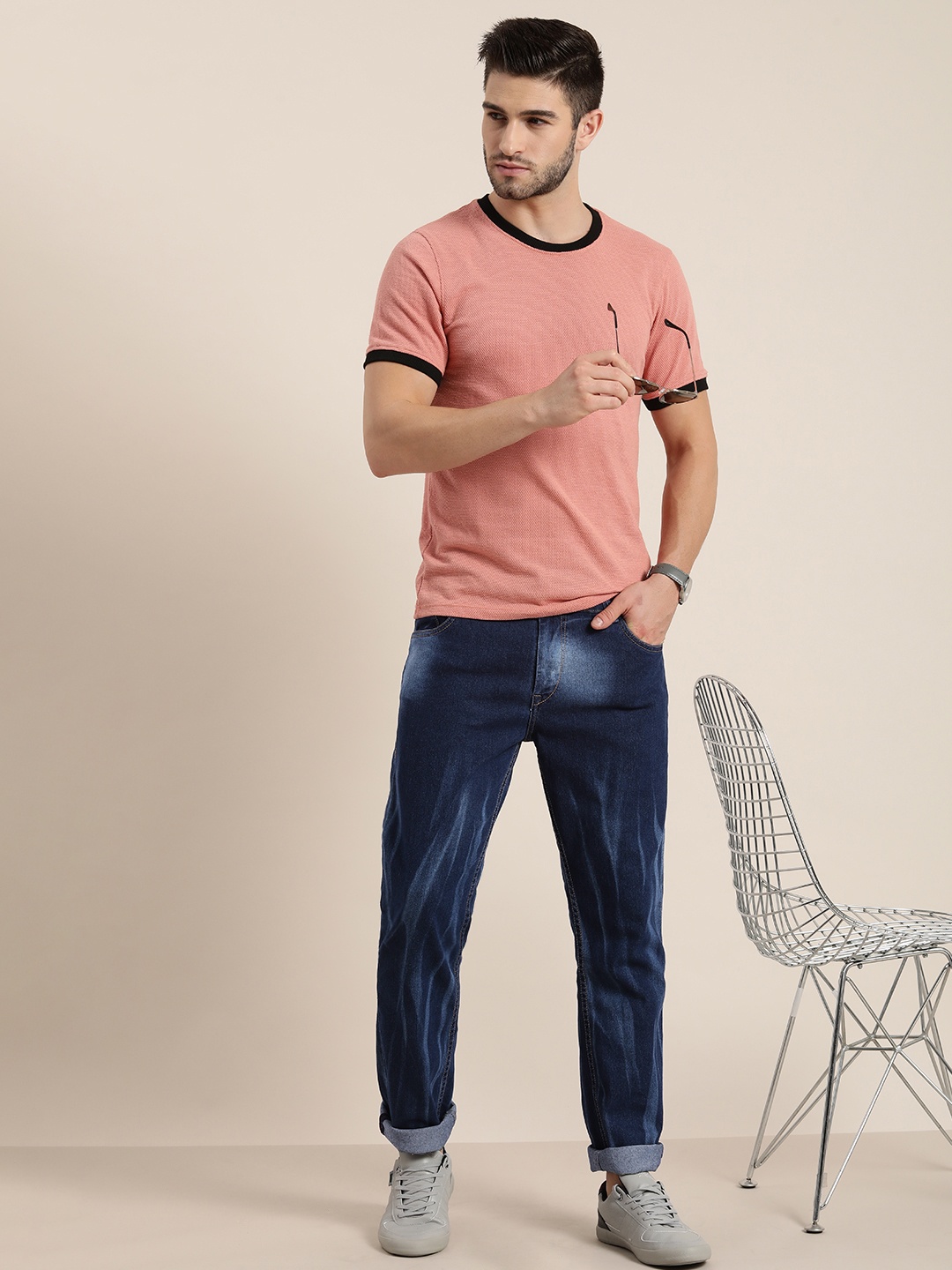 

Moda Rapido Men Navy Blue Slim Fit Heavy Fade Stretchable Jeans