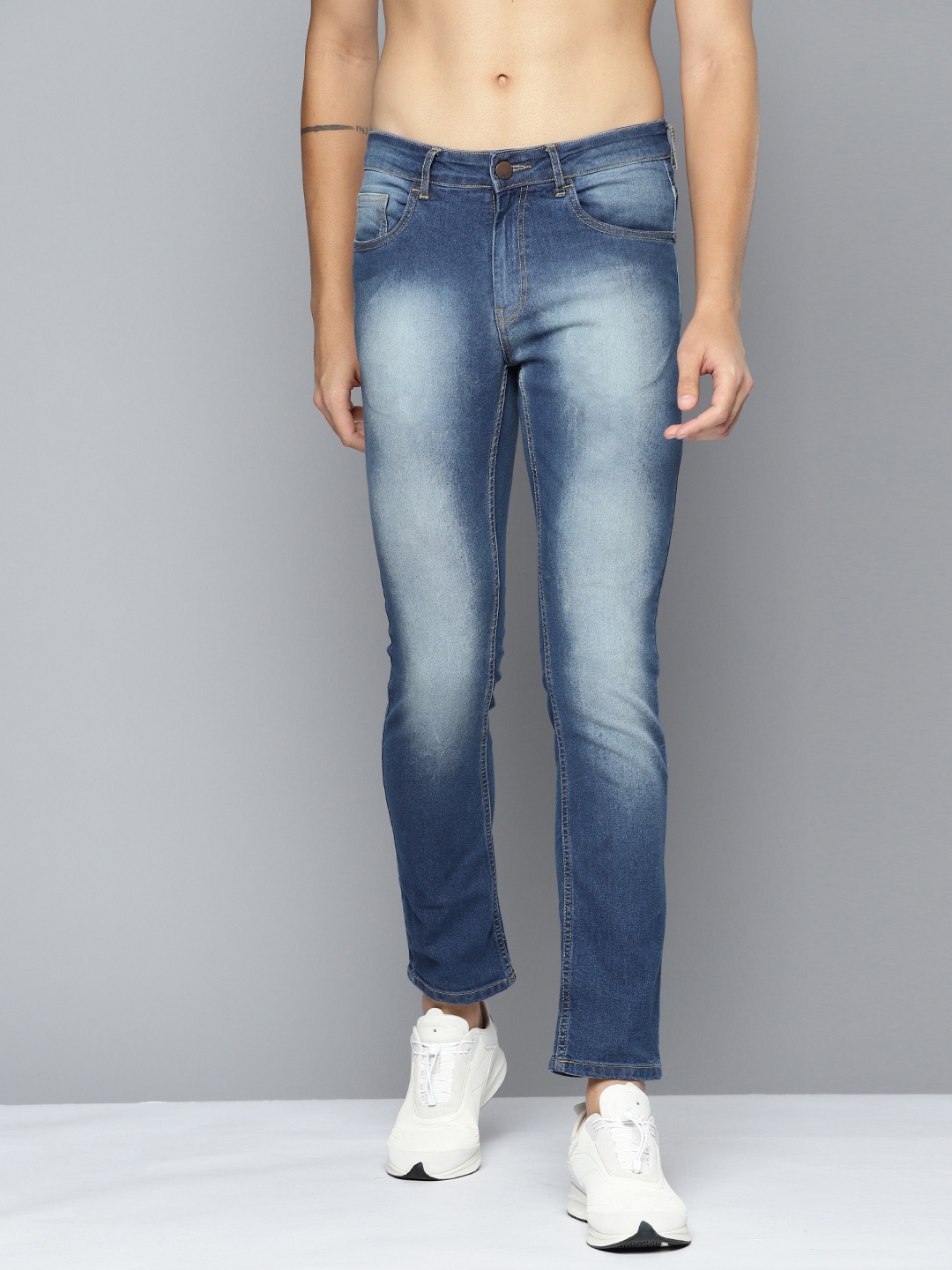 

HERE&NOW Men Slim Fit Heavy Fade Stretchable Jeans, Blue