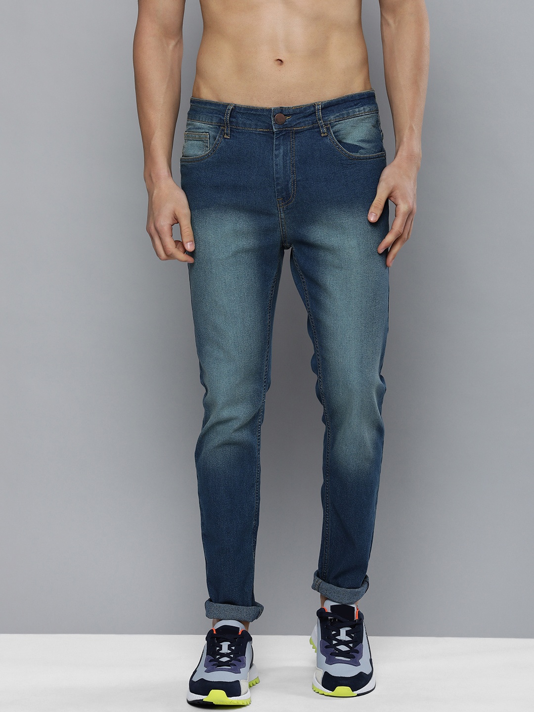 

HERE&NOW Men Blue Skinny Fit Low-Rise Clean Look Heavy Fade Stretchable Jeans