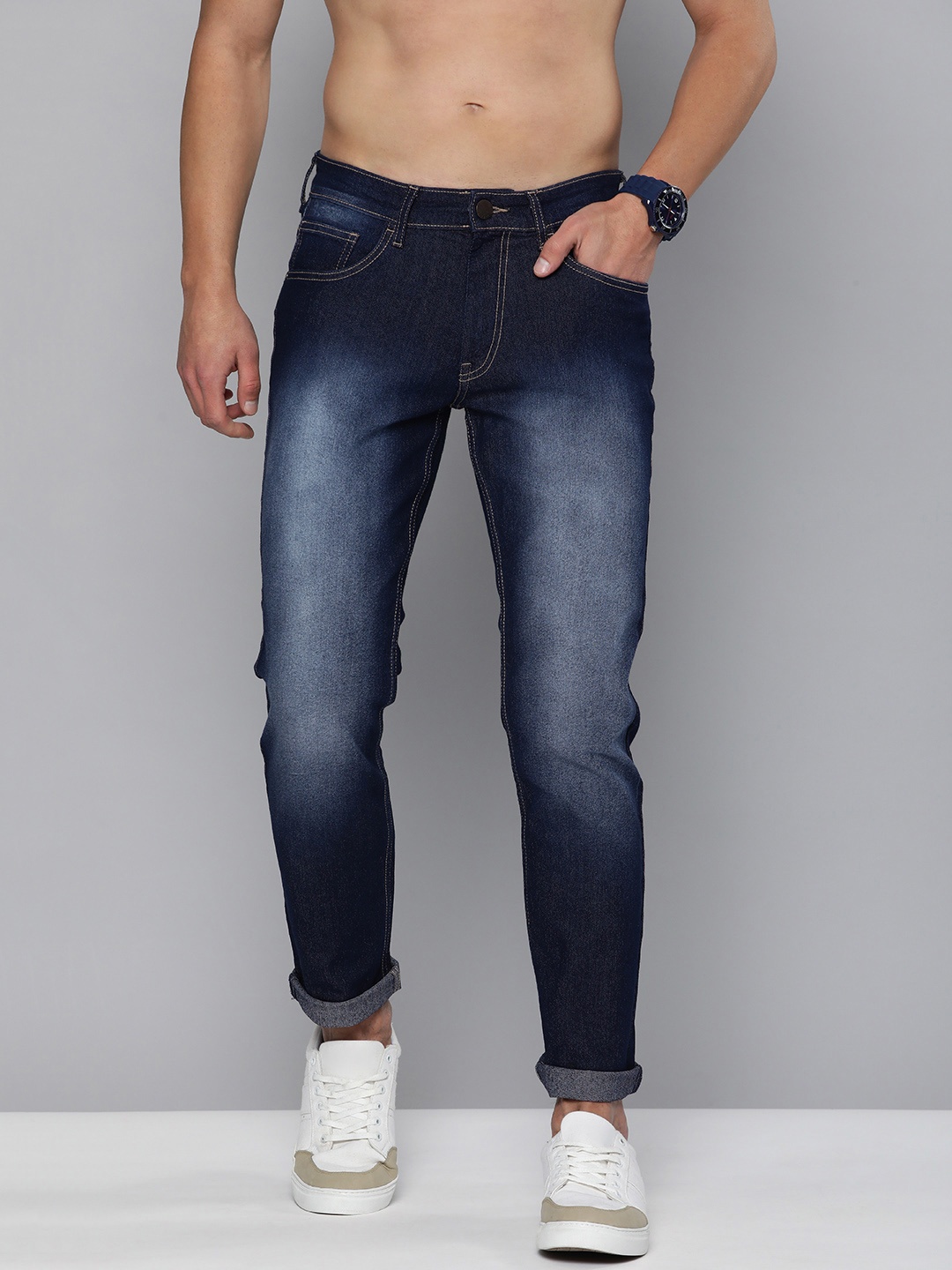 

HERE&NOW Men Navy Blue Heavy Fade Stretchable Jeans