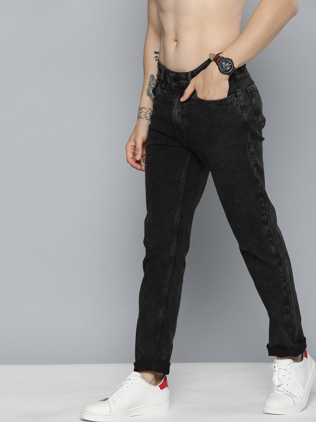

HERE&NOW Men Black Slim Fit Acid Wash Stretchable Jeans