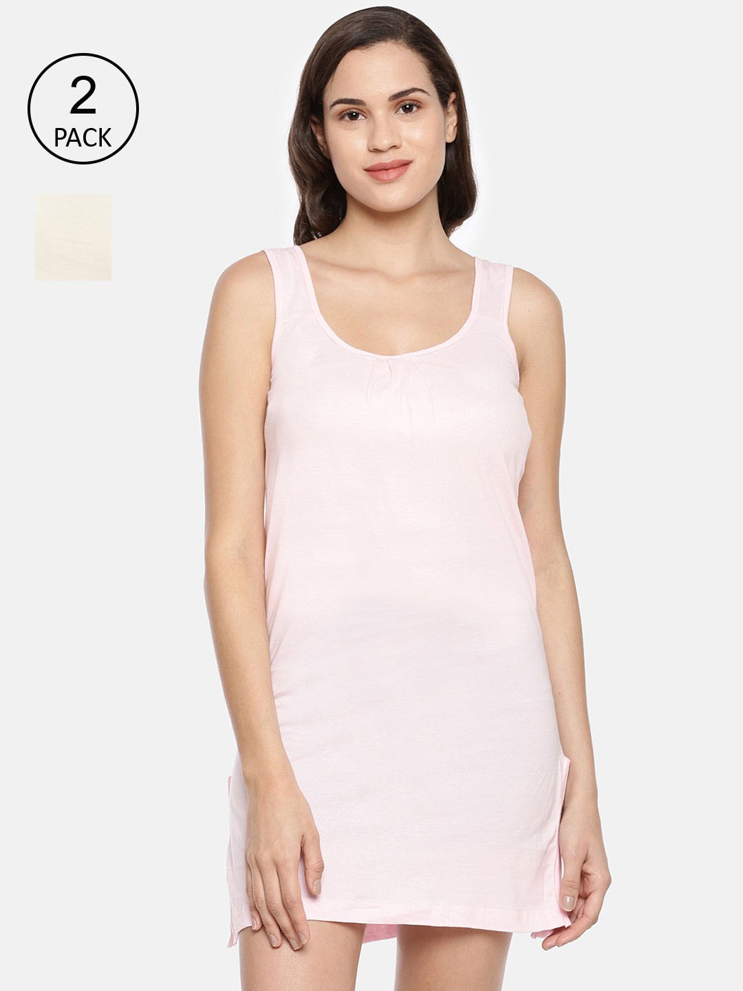 

GOLDSTROMS Women Pack Of 2 Pink & Cream Colored Solid Cotton Camisoles