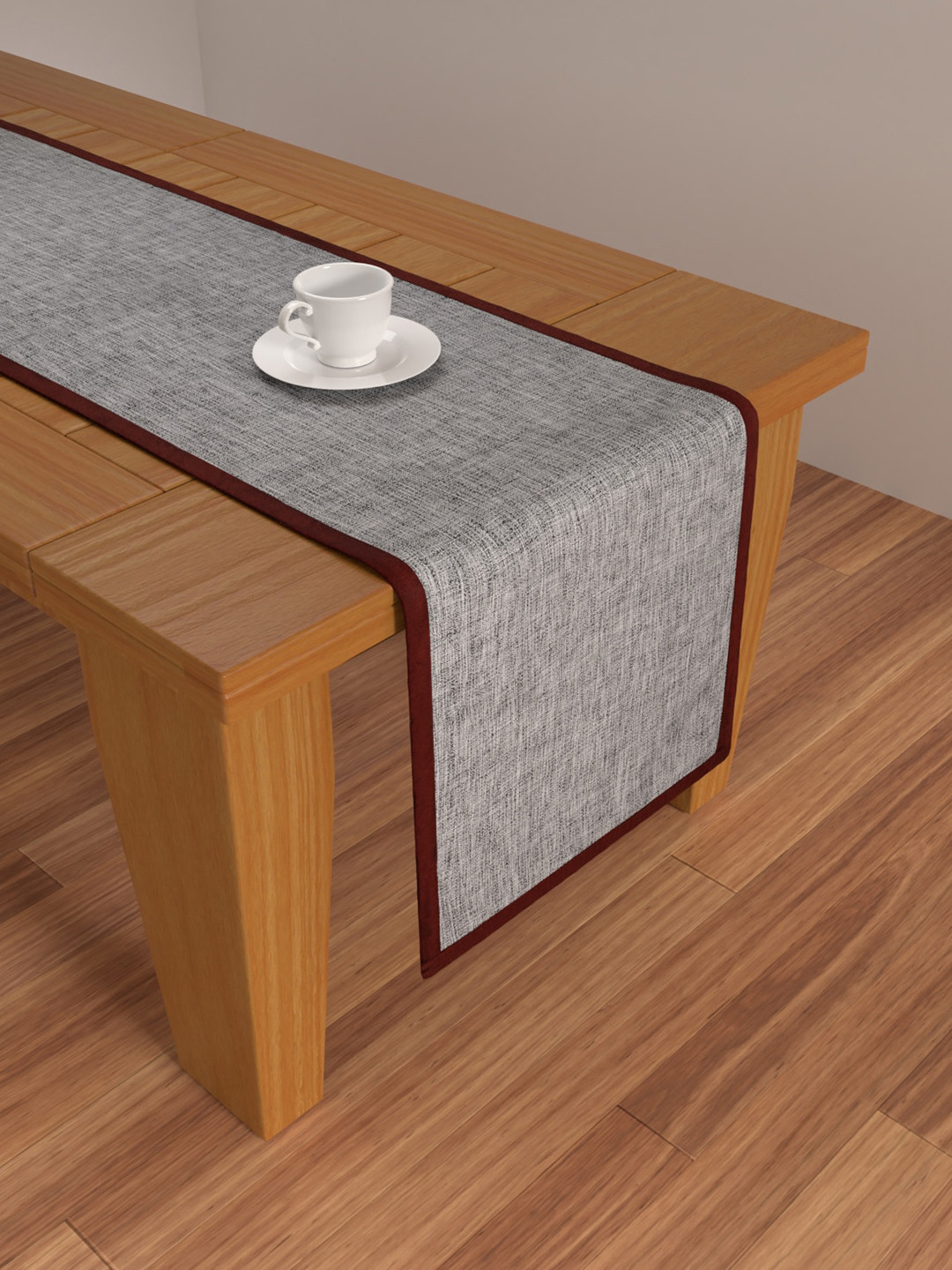 

S9home by Seasons Grey & Maroon Solid 6 Seater Table Runner