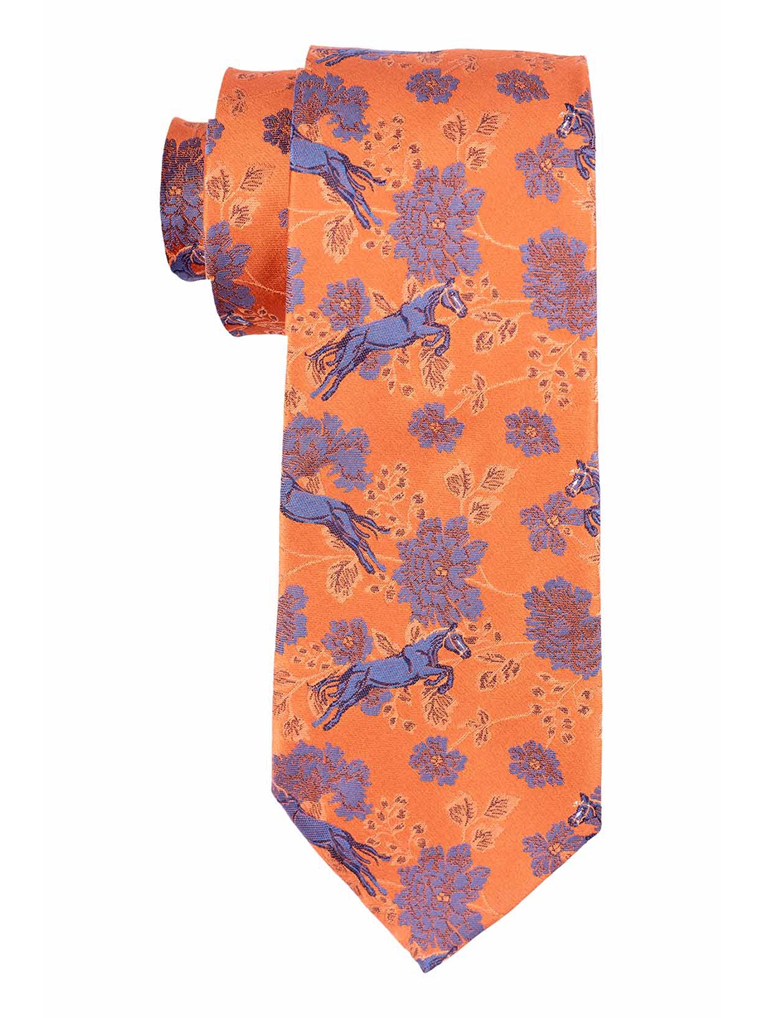 

The Tie Hub Men Woven Design Pure Silk Skinny Tie, Orange