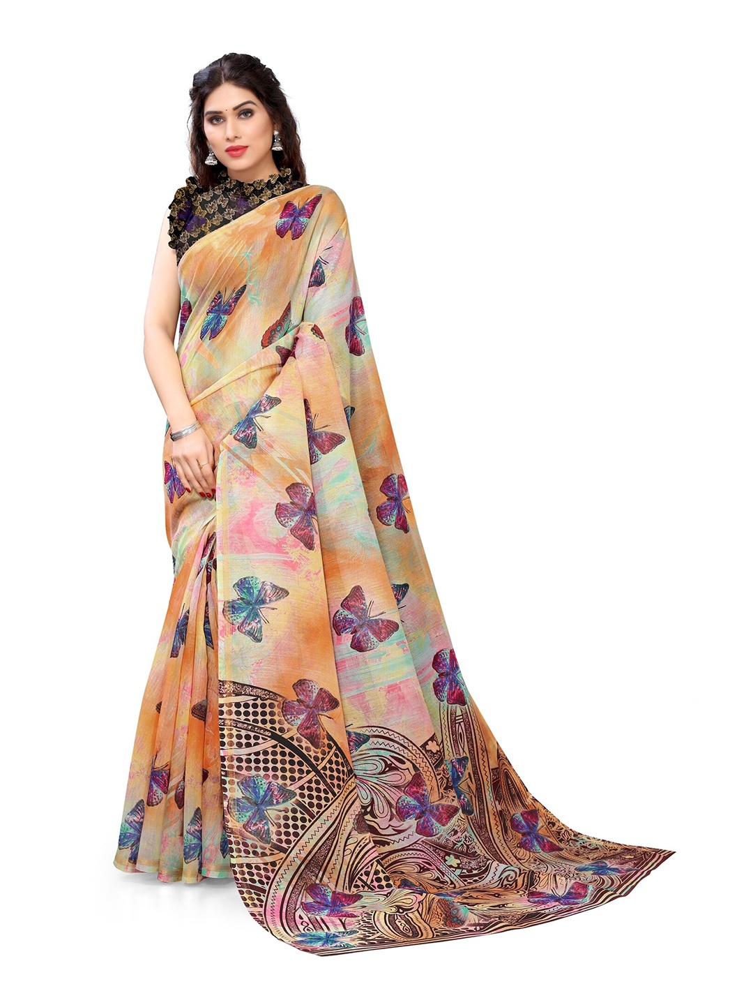 

KALINI Orange Printed Cotton Saree