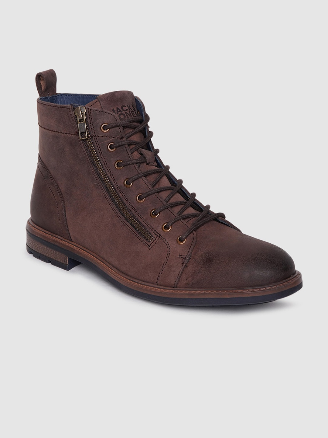 

Jack & Jones Men Brown Textured Leather Flat Boots