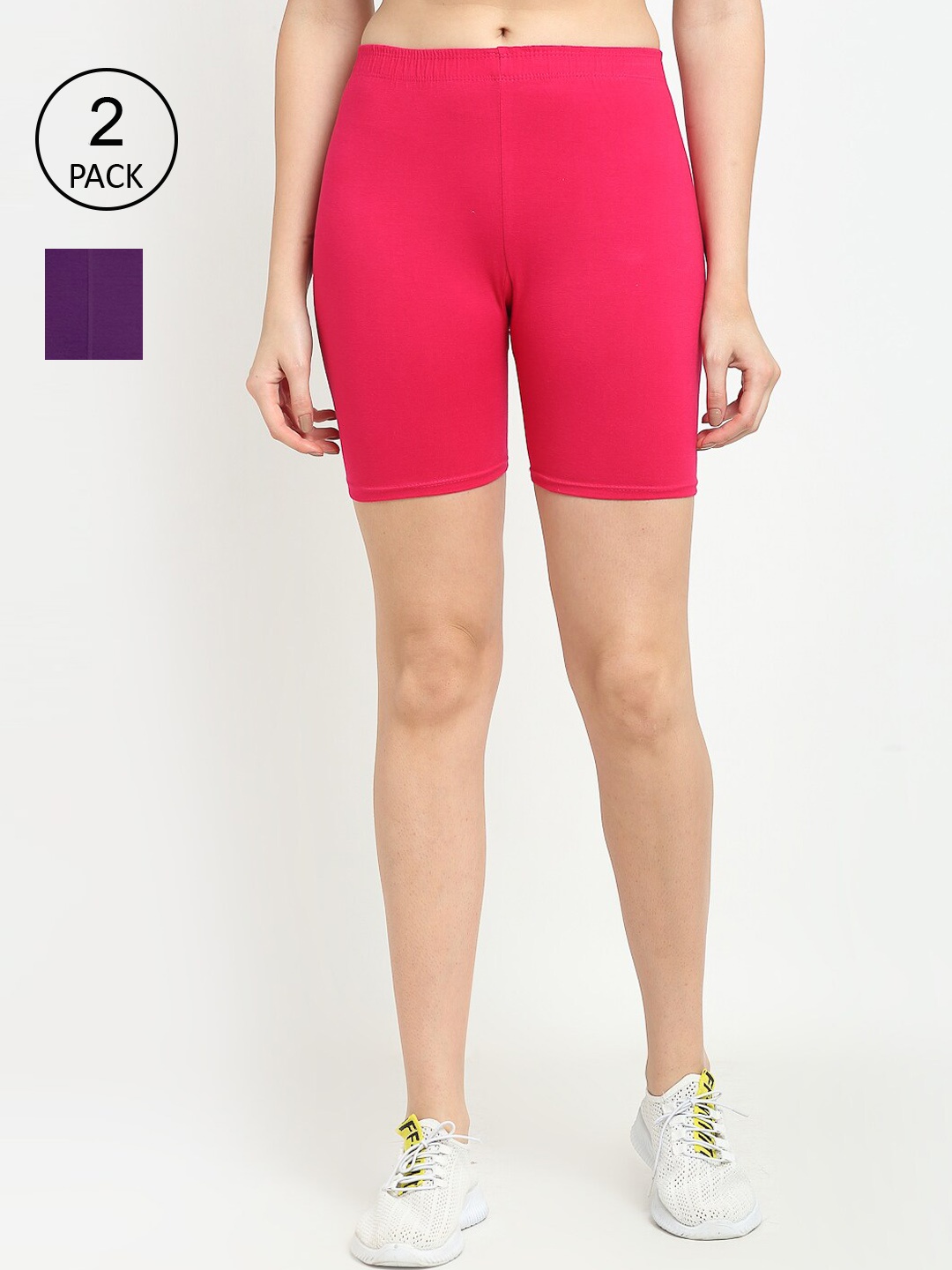 

GRACIT Women Pack of 2 Pink & Purple Solid Biker Shorts